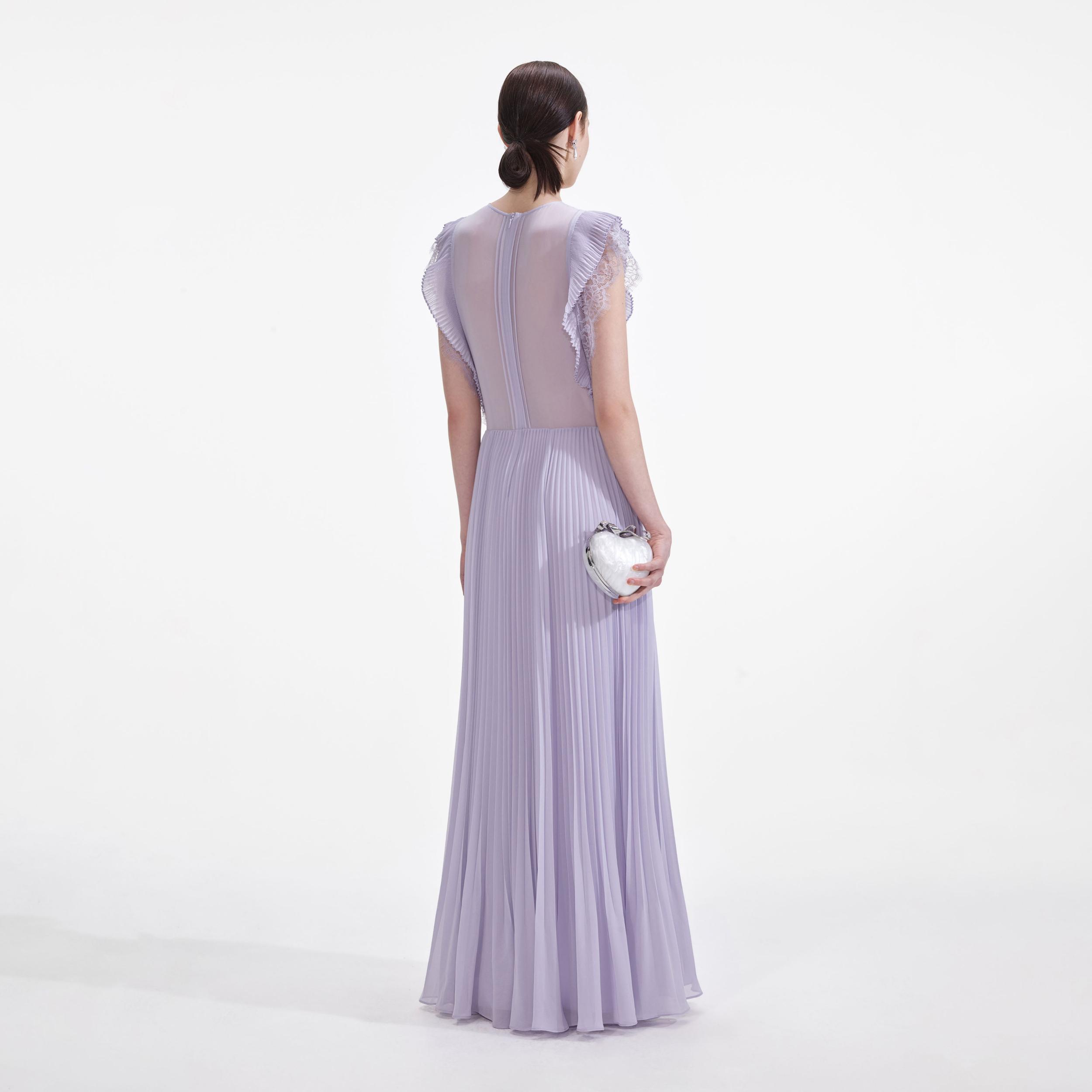 Lilac Chiffon Ruffle Maxi Dress Product Image