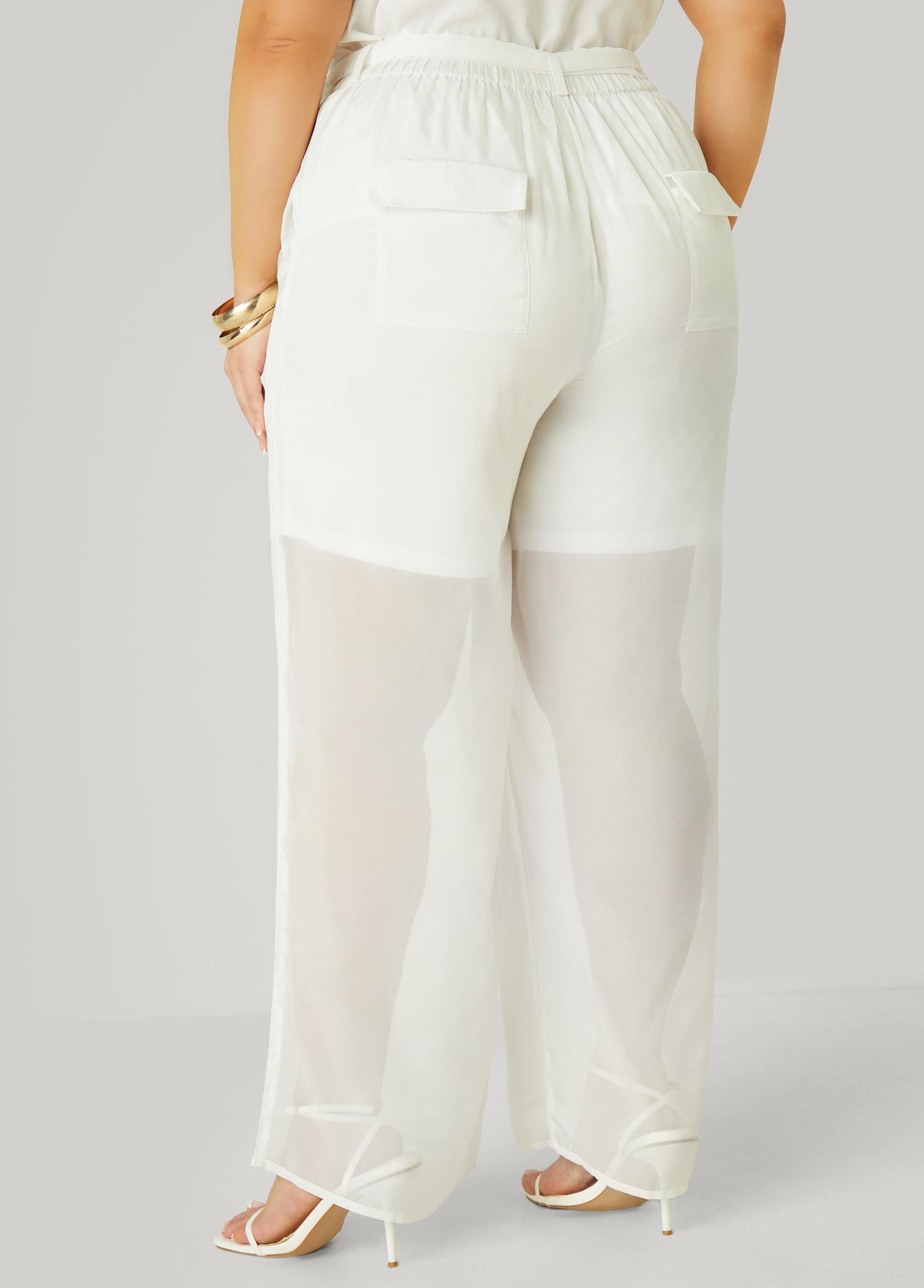 Belted Chiffon Straight Leg Pants Product Image