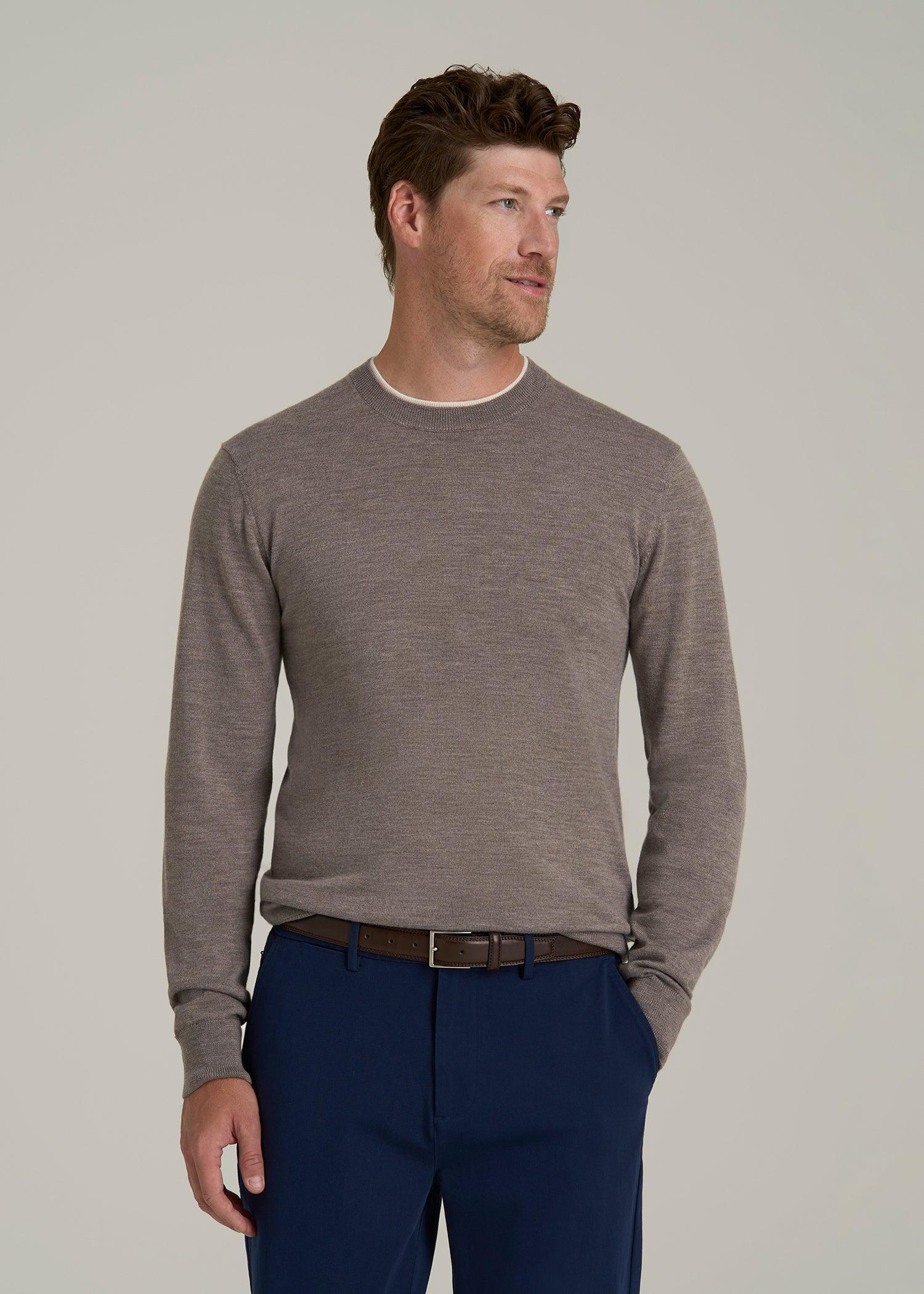 Merino Wool Crewneck Tip Sweater for Tall Men in Pinecone Male Product Image