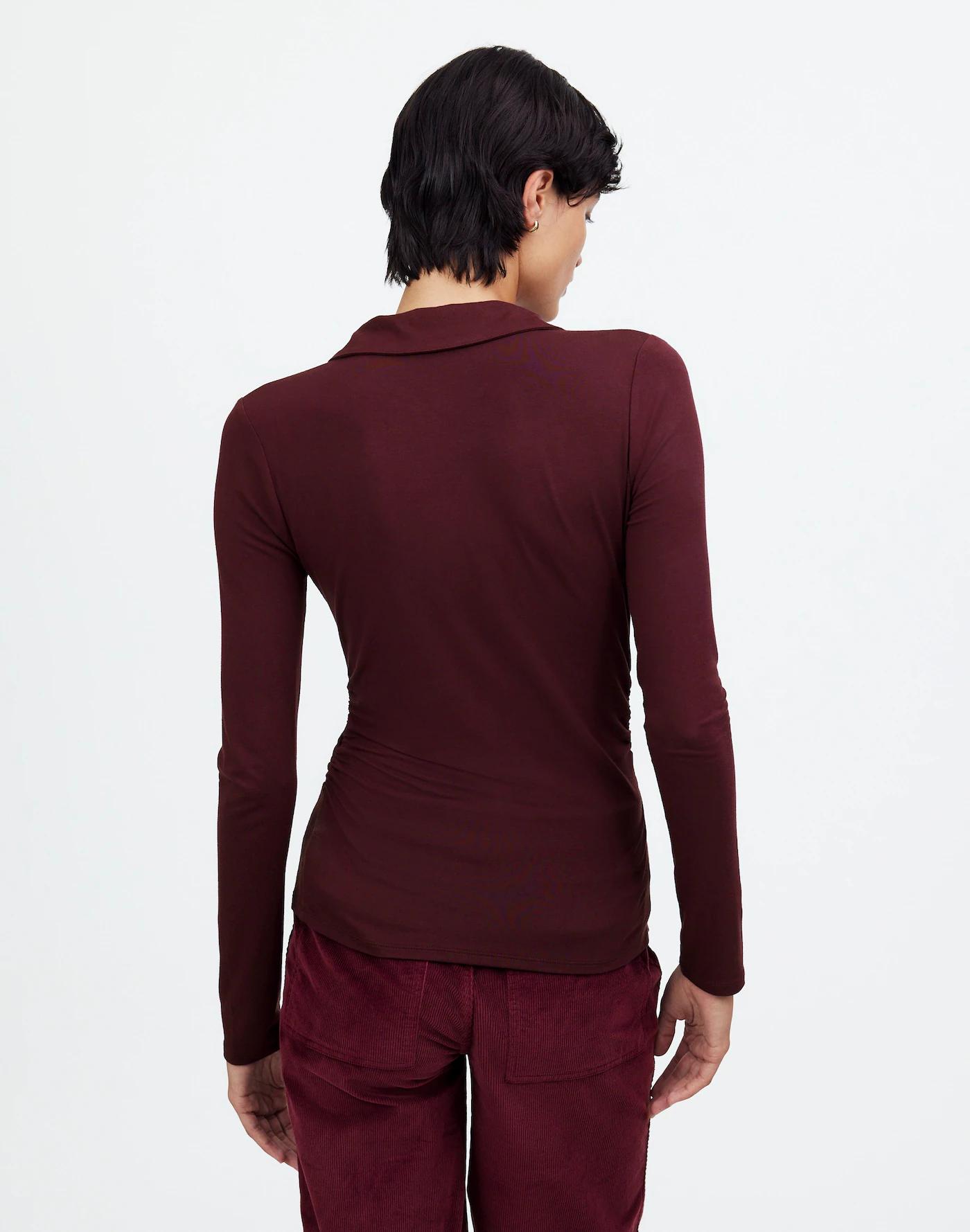 Side-Cinch Long-Sleeve Polo Top Product Image
