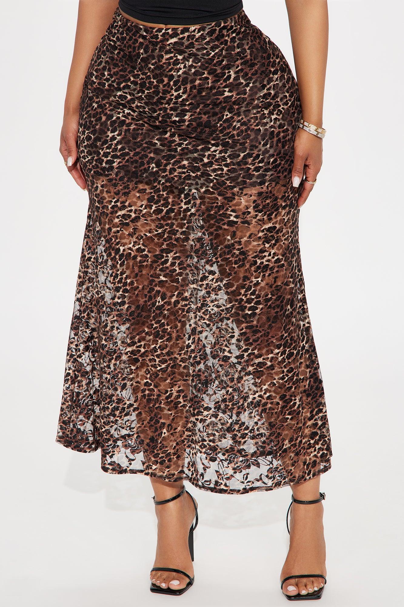 On The Prowl Leopard Print Lace Midi Skirt - Brown/combo Female Product Image