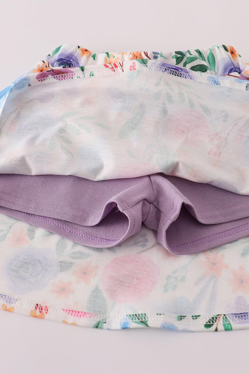 Purple floral bow applique active skorts set Product Image