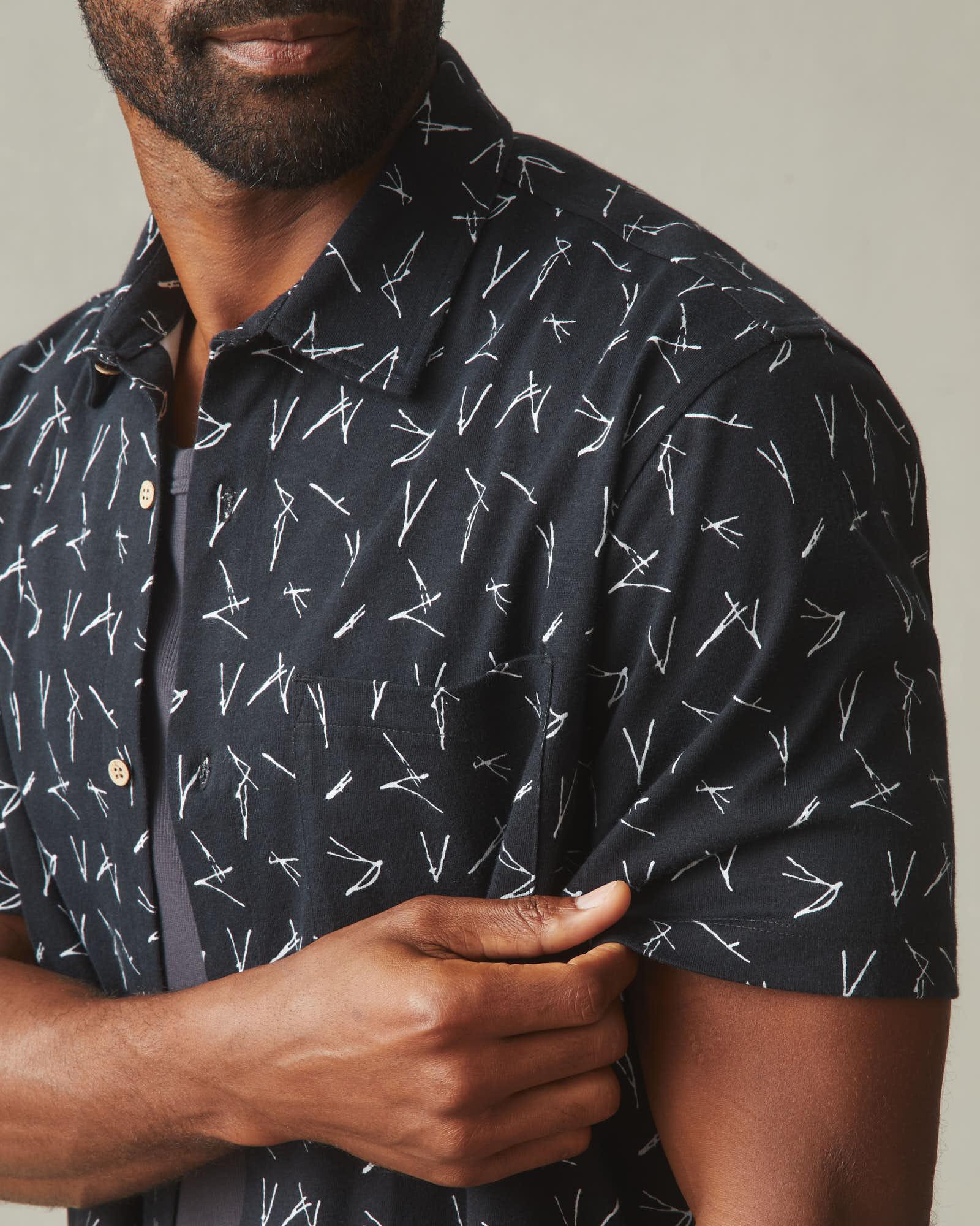 Men's Resort Shirt - Black White Print Male Product Image