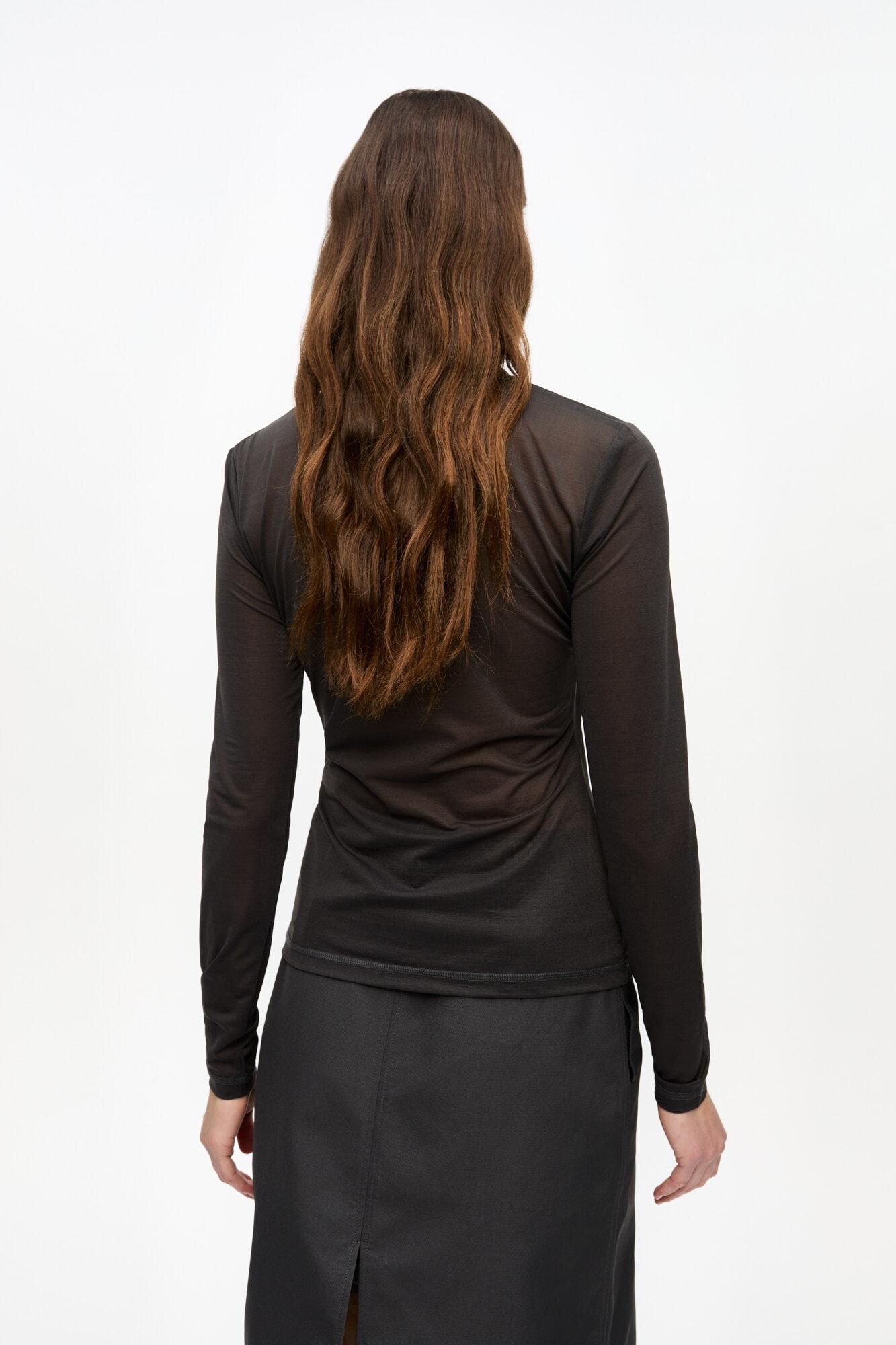 Black Sheer Mesh Jersey Long Sleeve Top Product Image