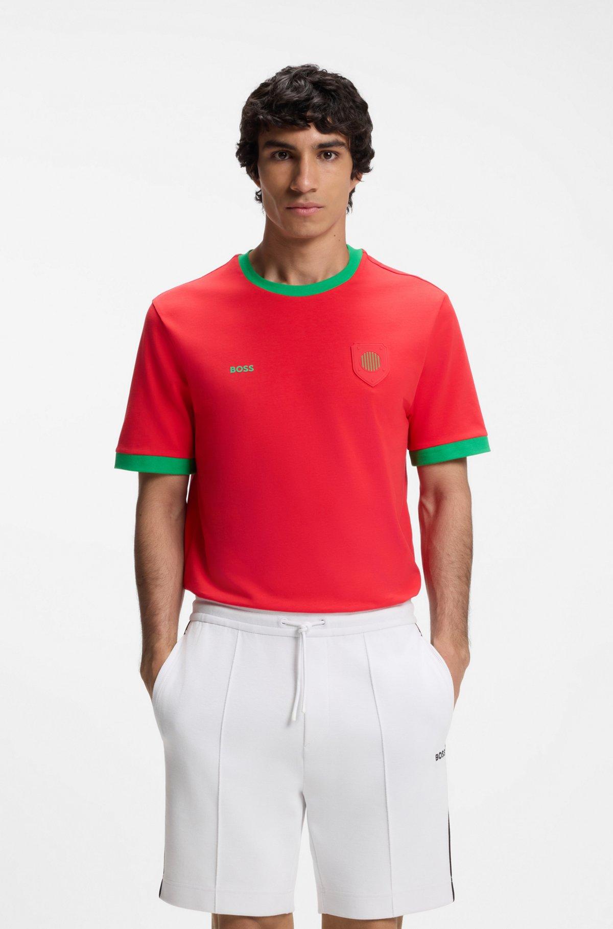 Stretch-cotton T-shirt with country flag and logo Product Image