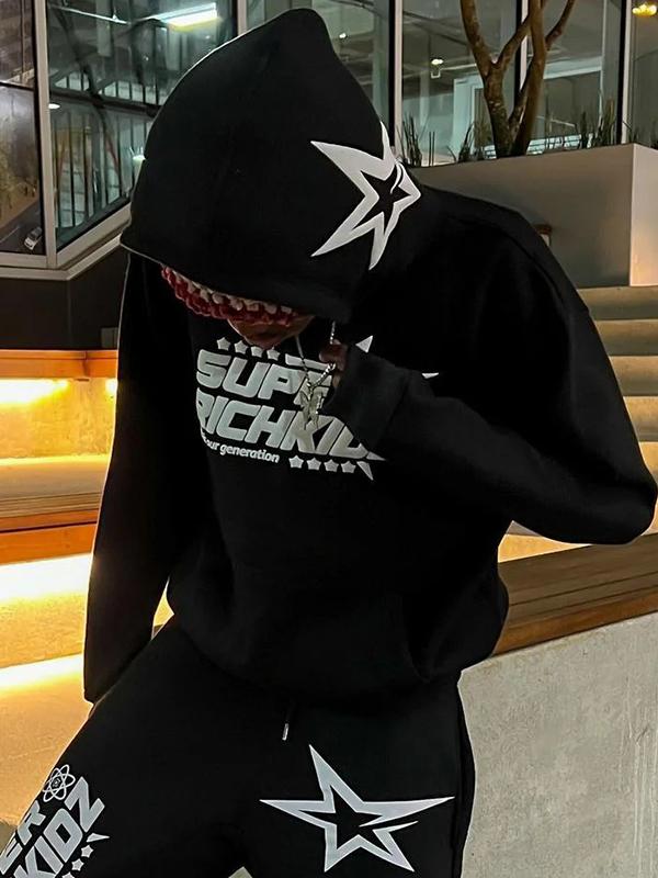 Men's Street Star Letter Print Oversized Hoodie Product Image