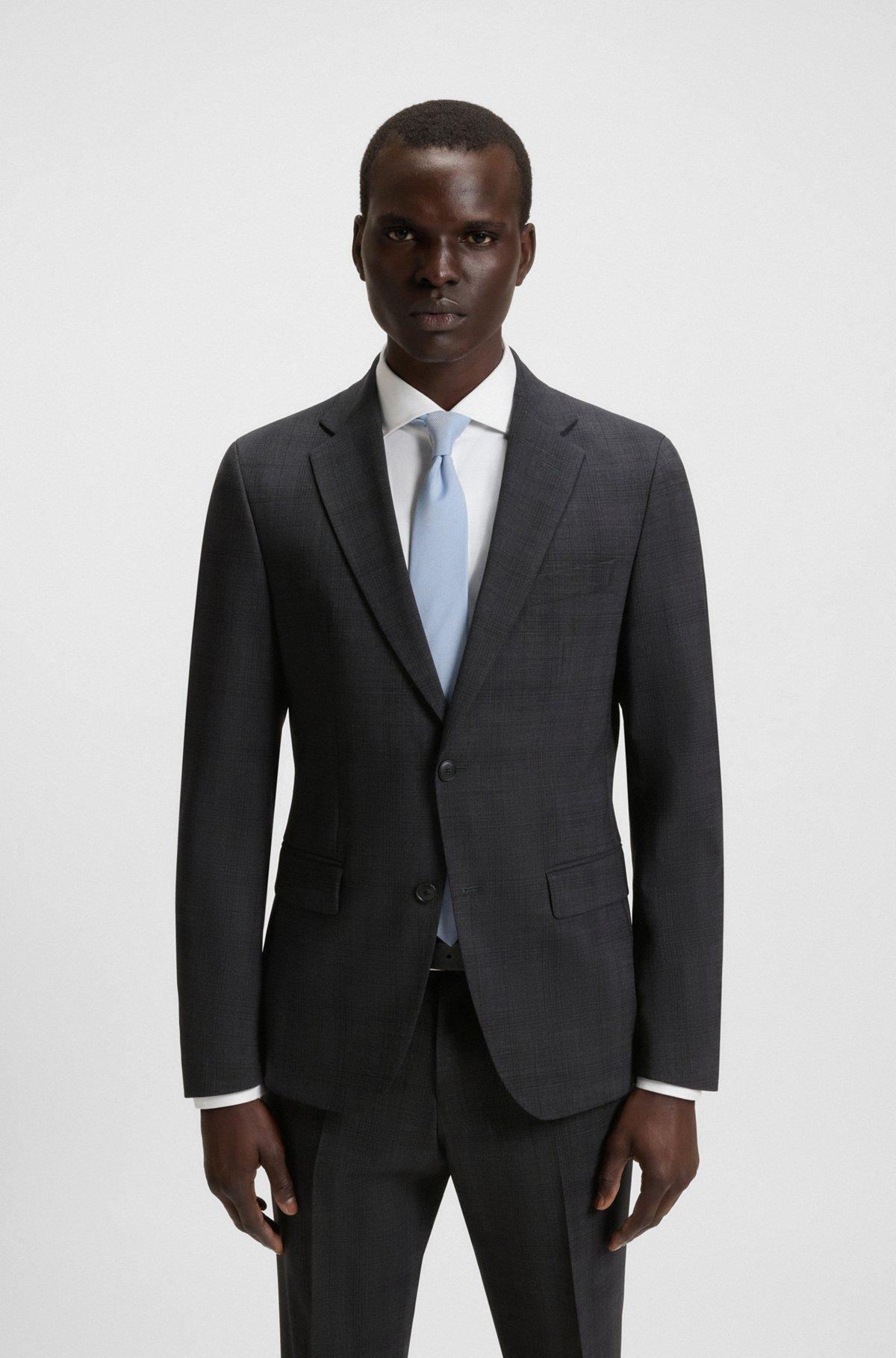 BOSS - Slim-fit suit in checked crease-resistant stretch wool - Black Product Image