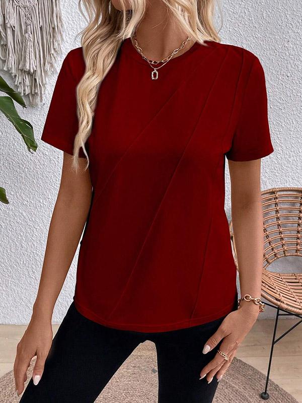 Loose Short Sleeves Solid Color Round-Neck T-Shirts Tops Product Image