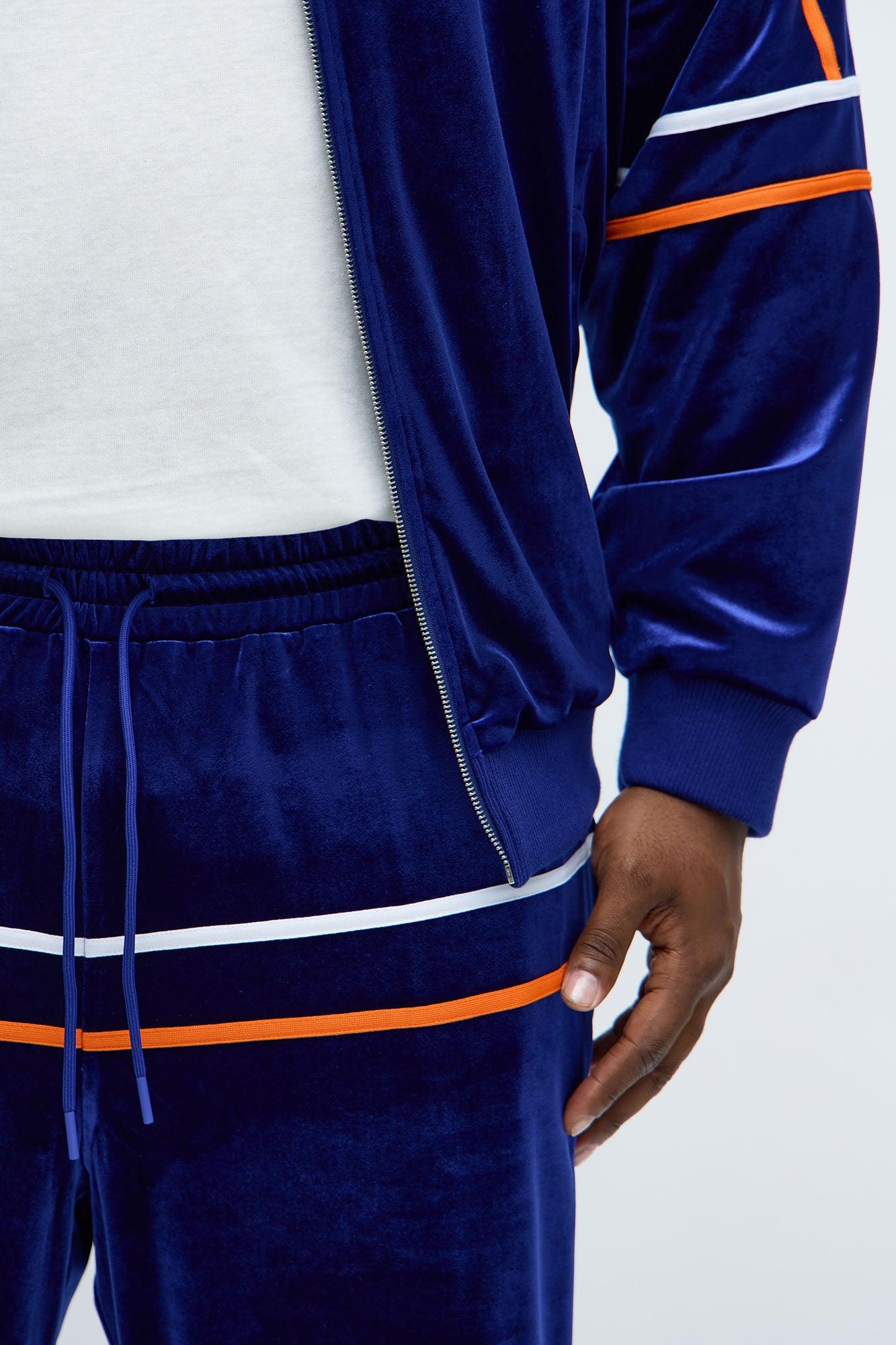 Velour Piped Courtside Straight Track Pant - Navy Product Image