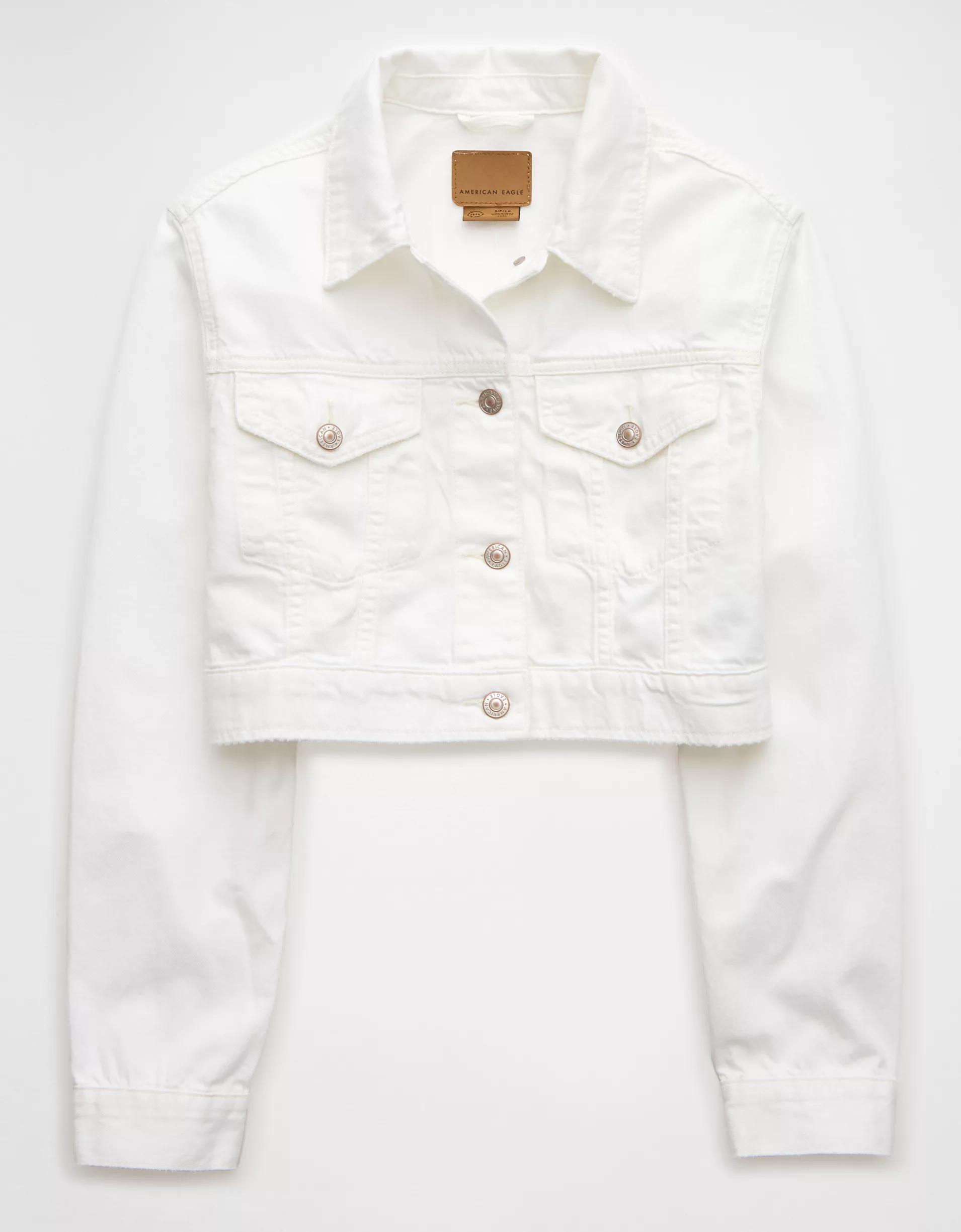 AE Dreamy Drape Super Cropped Denim Jacket Product Image