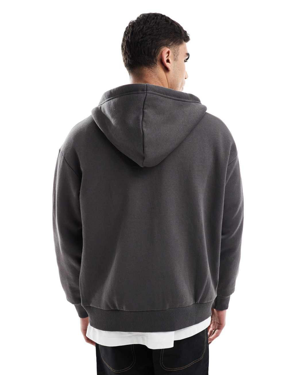 Bershka zip up hoodie in charcoal Product Image