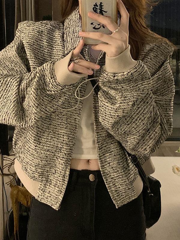 Tweed Lapel Neck Short Jacket Product Image