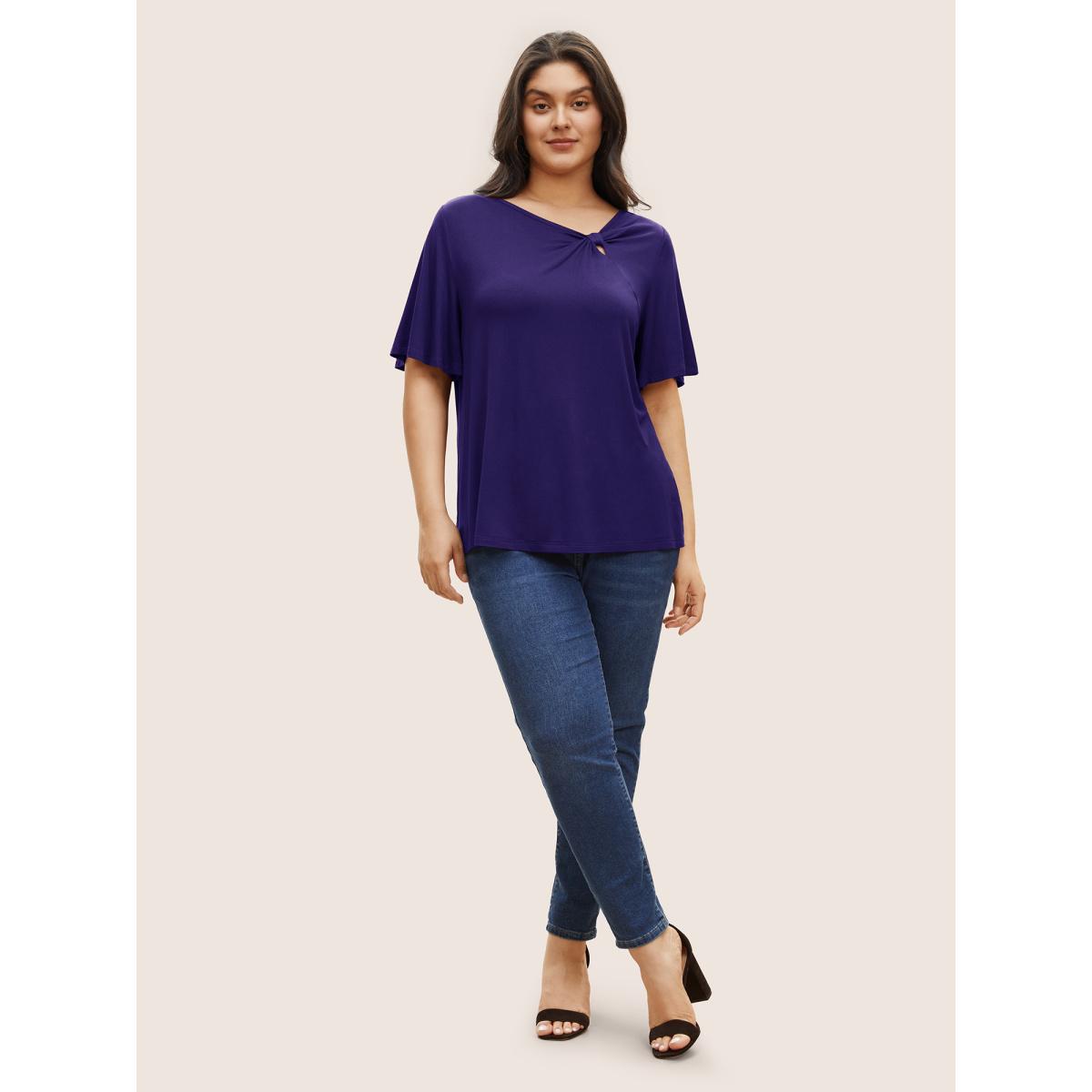 Plus Size Supersoft Essentials Twist Front Asymmetrical Neck T-shirt DarkBlue Women Elegant Non Plain Asymmetrical Neck Everyday T-shirts BloomChic 28/5X Product Image