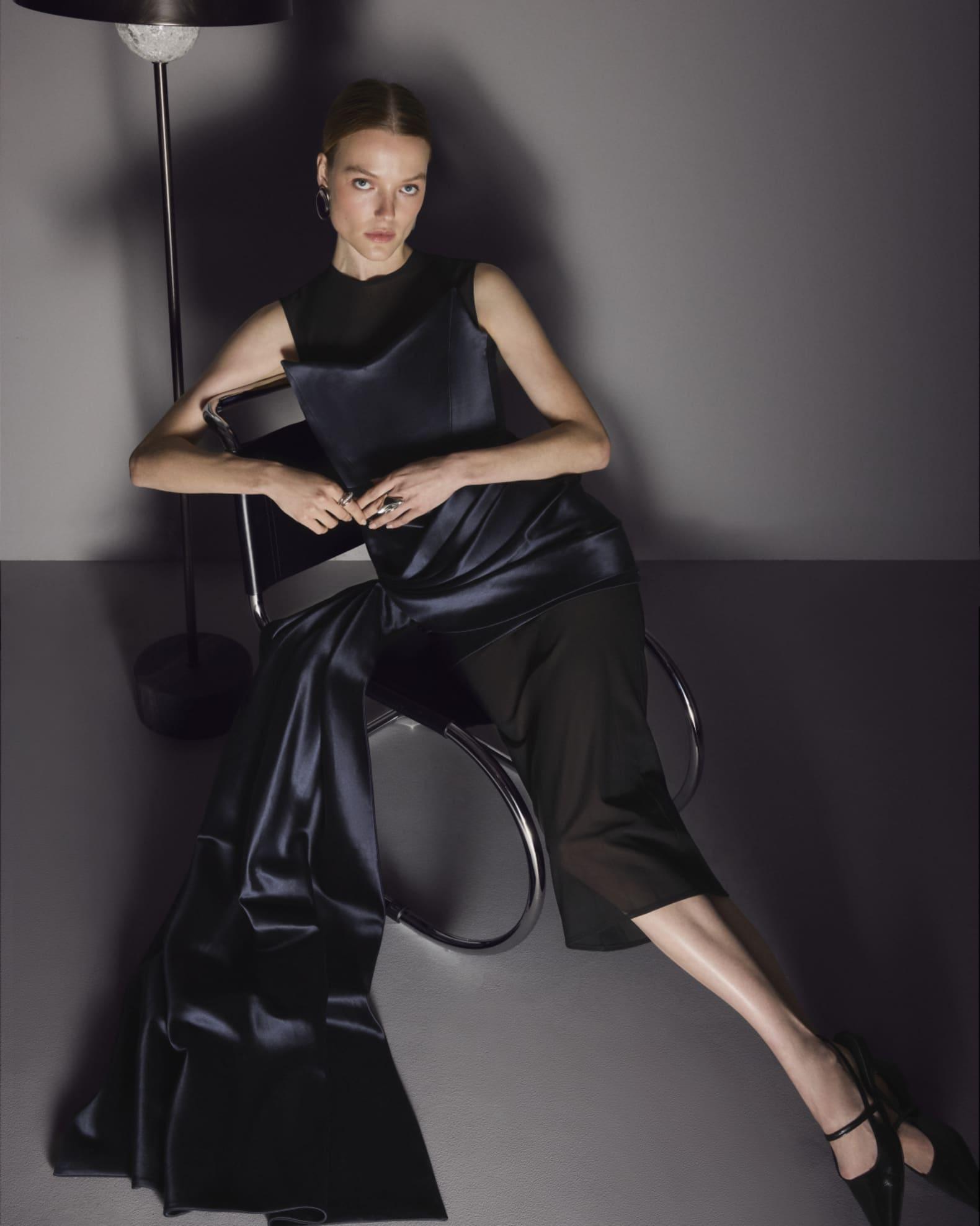 Strapless Corset Satin Mini Dress with Draped Panel Product Image