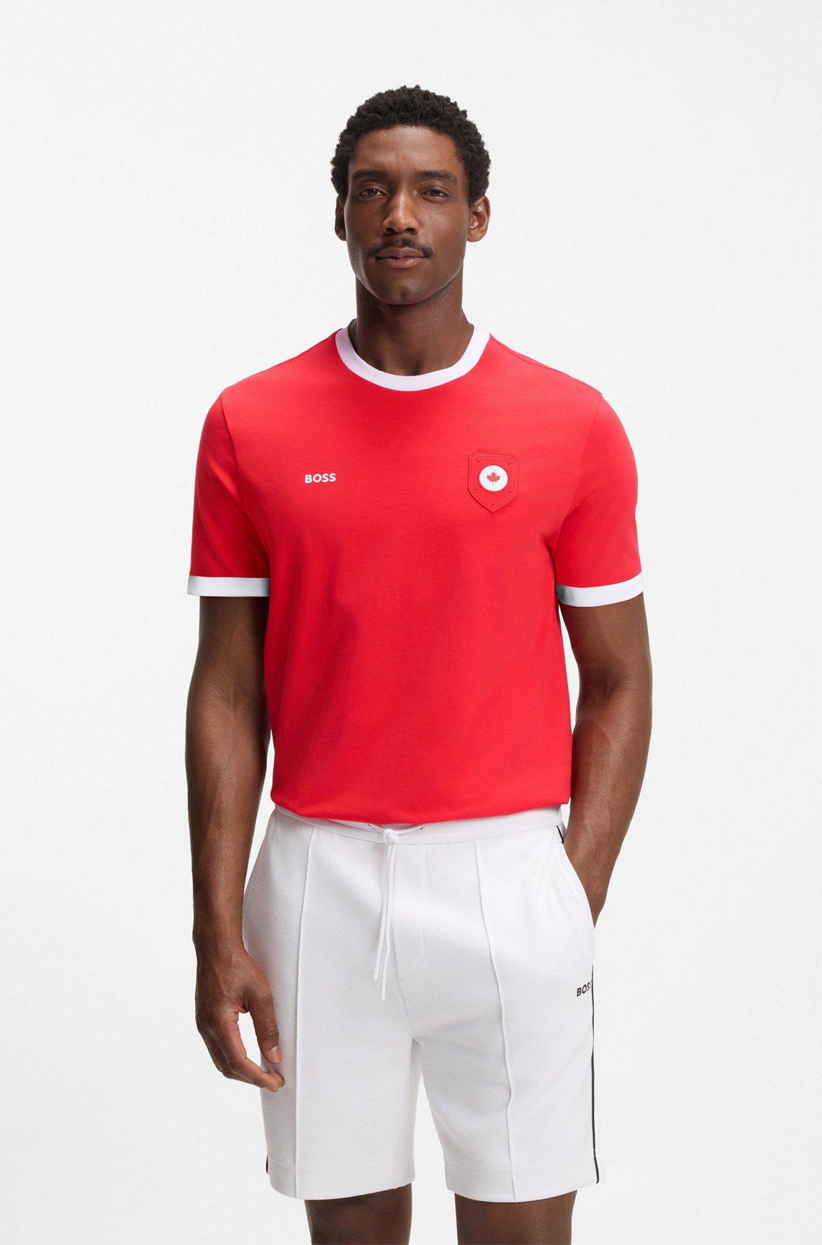 Stretch-cotton T-shirt with country flag and logo Product Image
