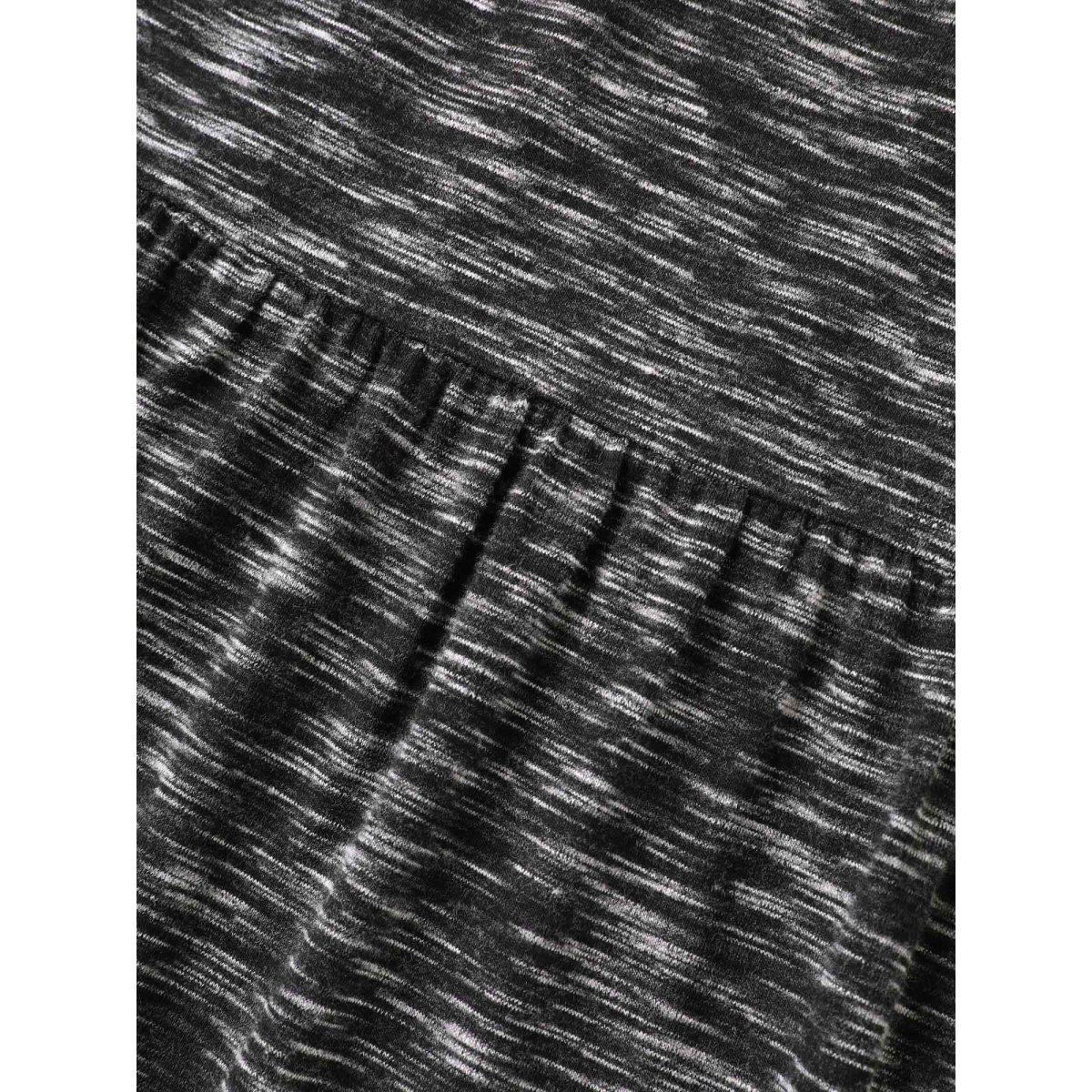 Plus Size Heathered Crew Neck Relaxed T-Shirt Black Women Leisure Gathered Round Neck Casual T-shirts BloomChic 26/4X Product Image