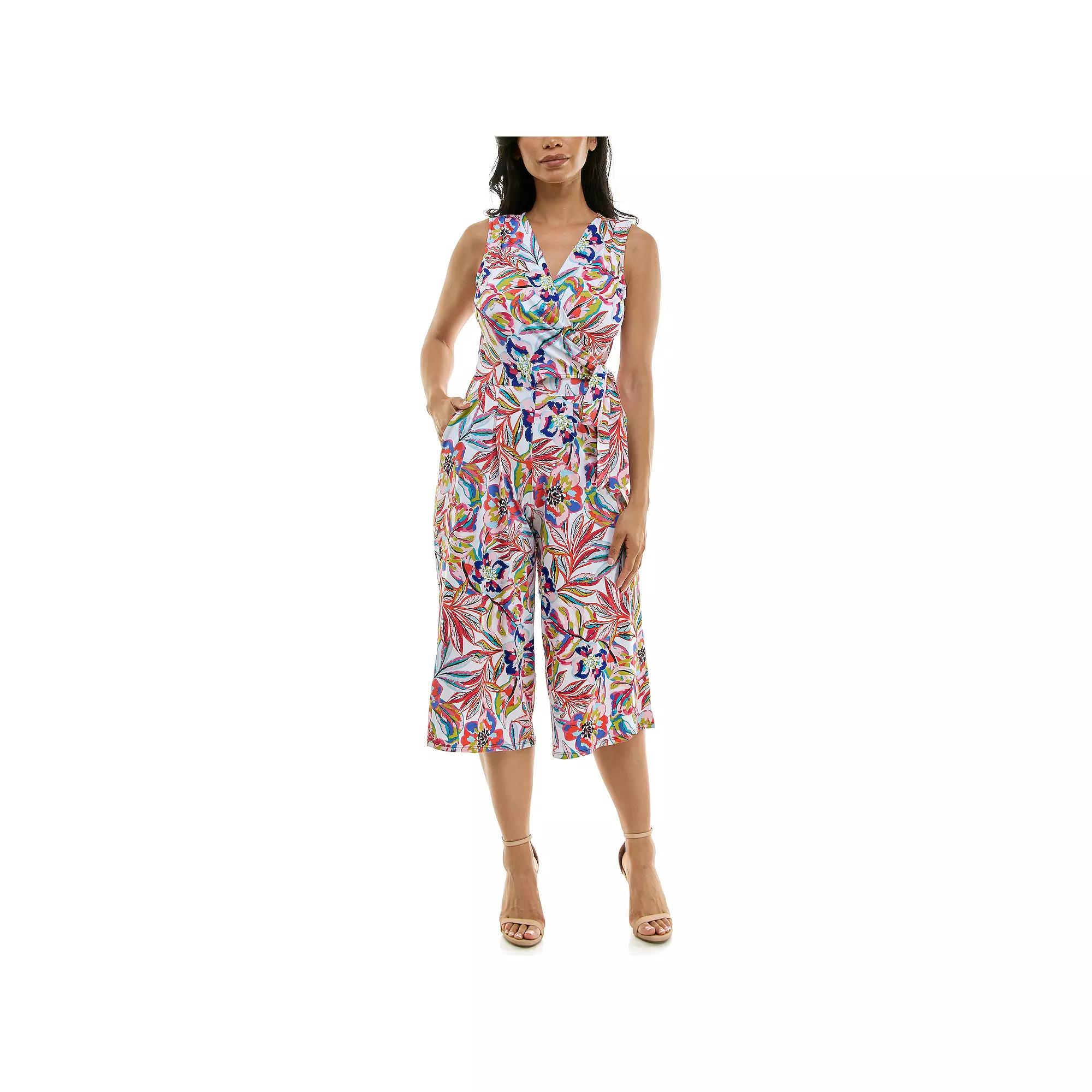 Women's Nina Leonard Print Surplice Wide-Leg Jumpsuit,  Product Image