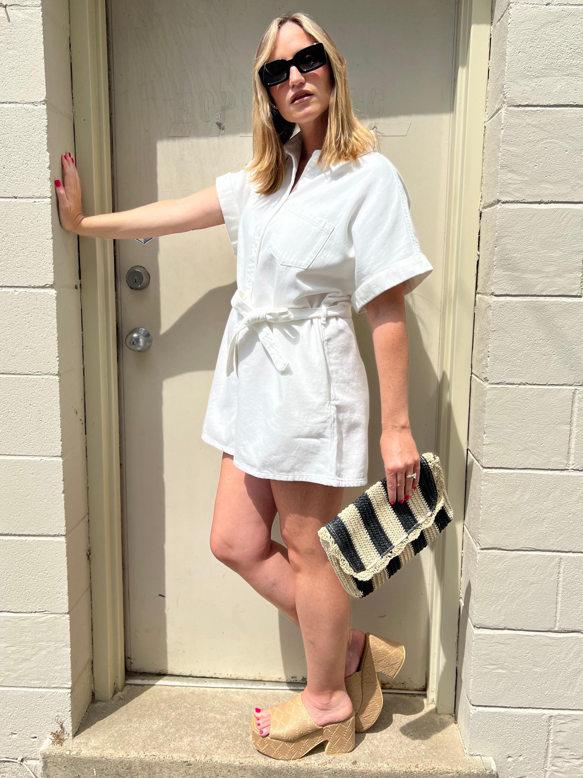 Audrey Cuffed Sleeve Denim Romper Product Image