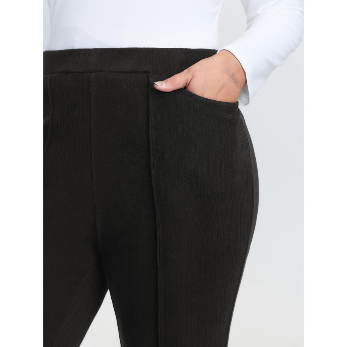 Plus Size Stretchy Pockets Mid Rise Bootcut Pants Women Black Leisure Bootcut Mid Rise Casual Pants BloomChic 14-16/1X Product Image