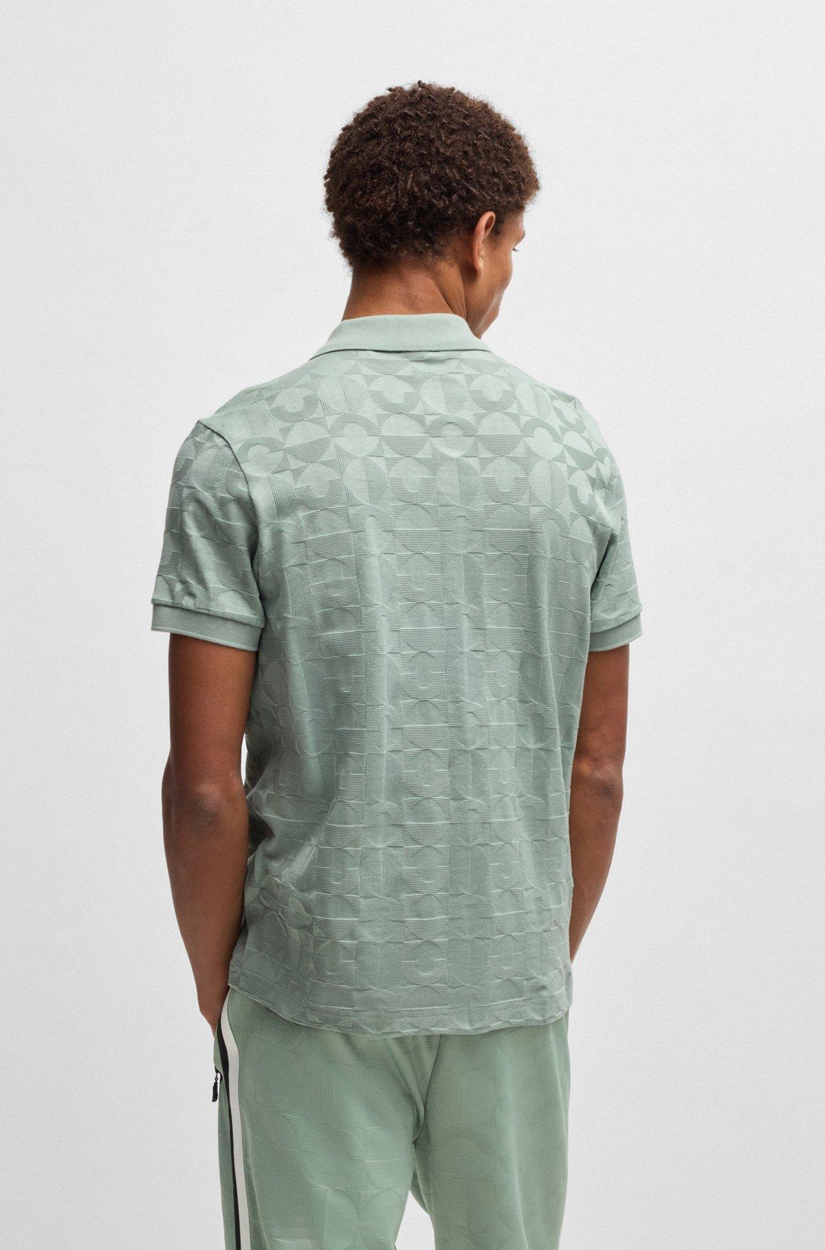BOSS - Cotton polo shirt with circle jacquard - Light Green Product Image