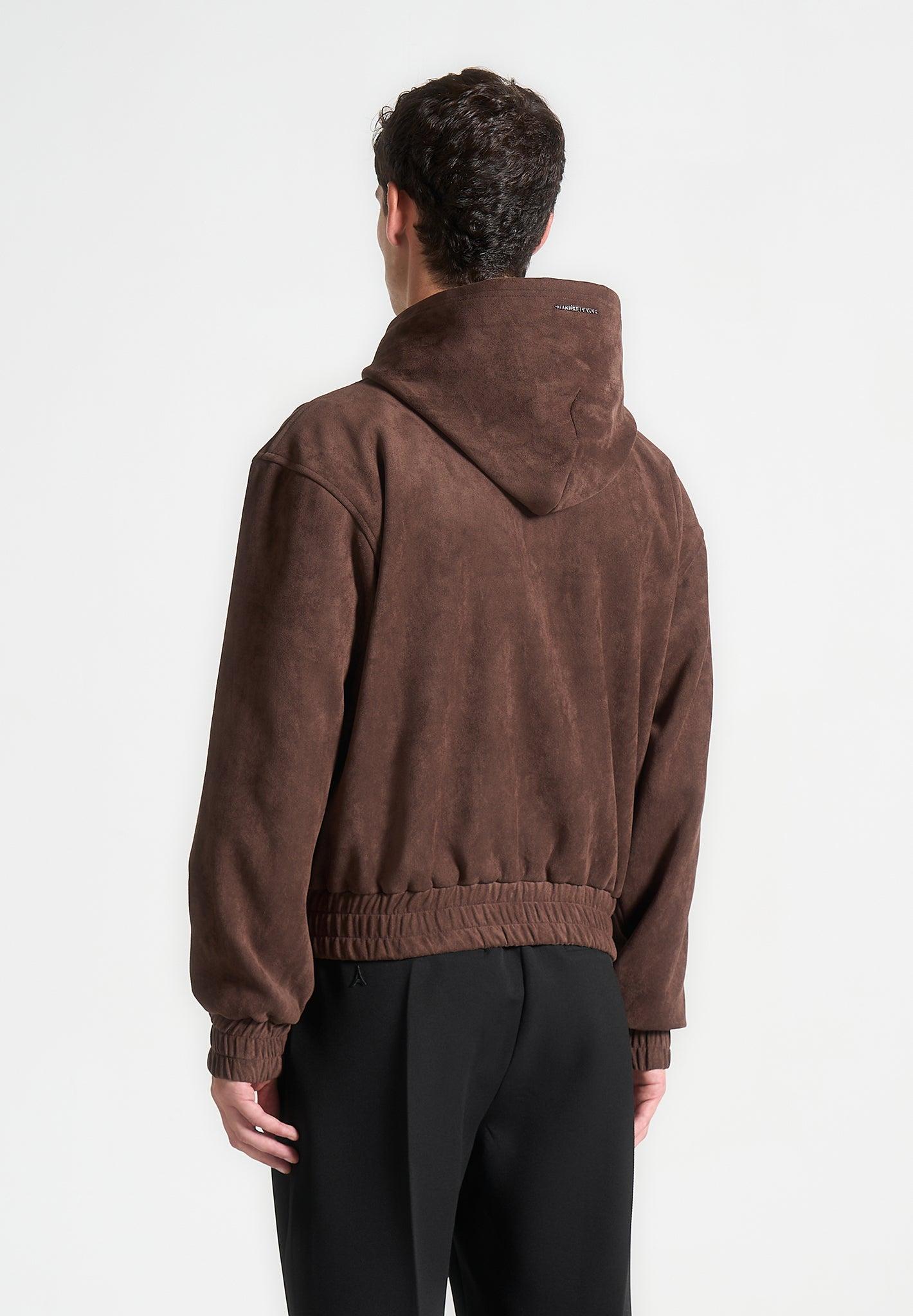 Cropped Suede Hoodie - Brown Male Product Image