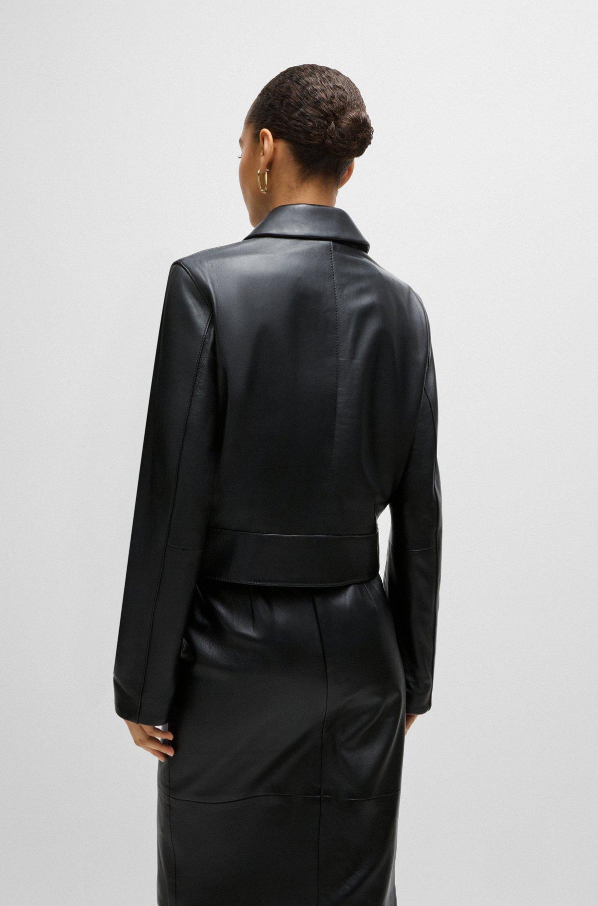 Leather jacket with contrast cuffs and buttoned closure Product Image