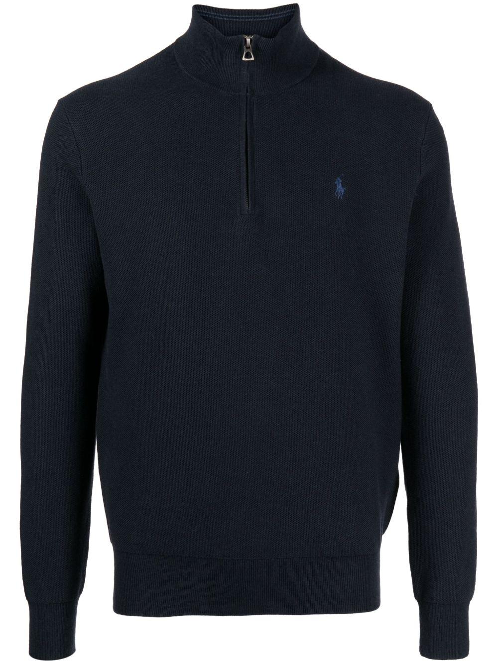 POLO RALPH LAUREN Cotton-blend Polo Pony Quarter-zip Sweater In Blue Product Image