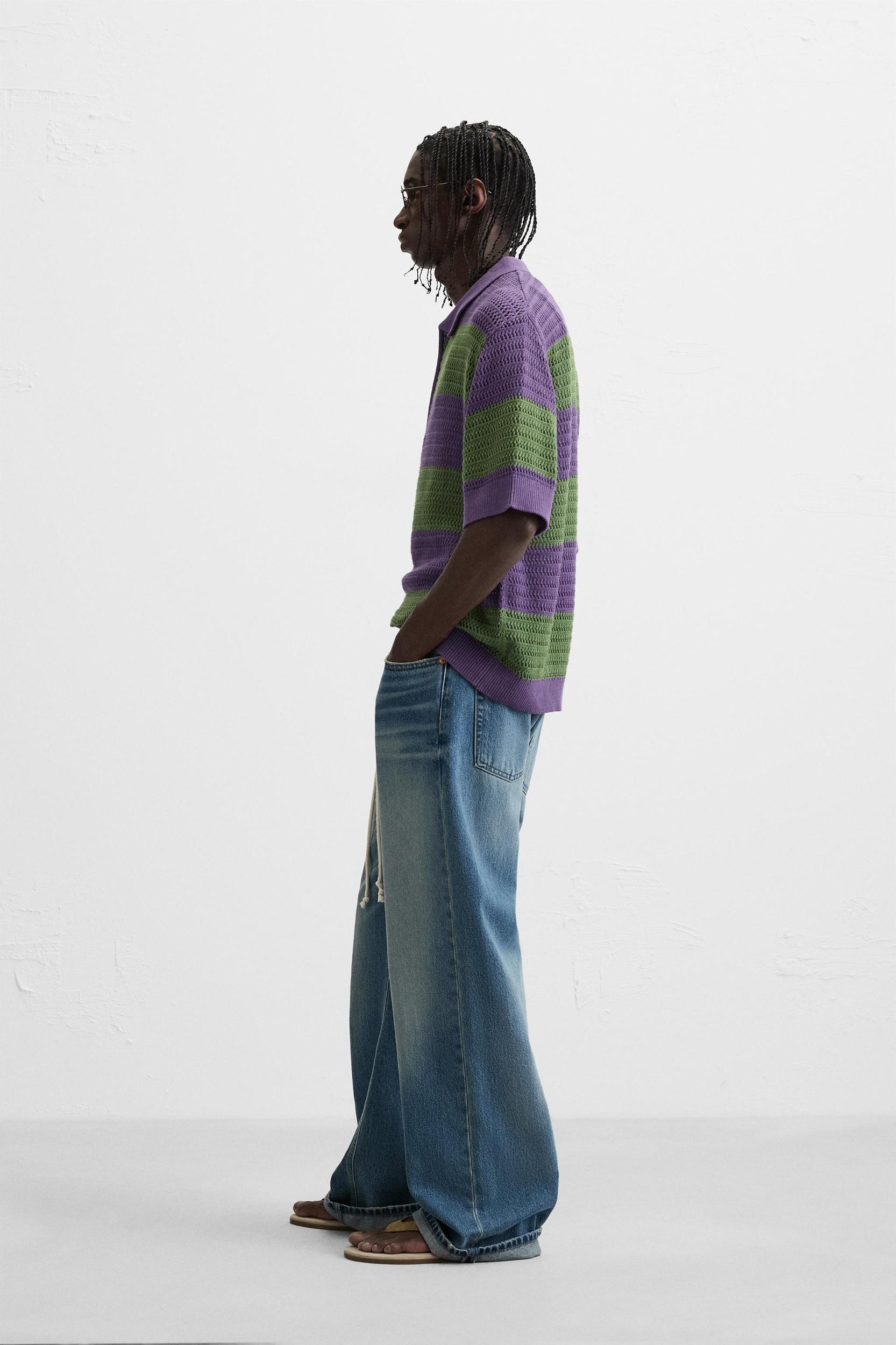 TEXTURED STRIPED KNIT POLO Product Image