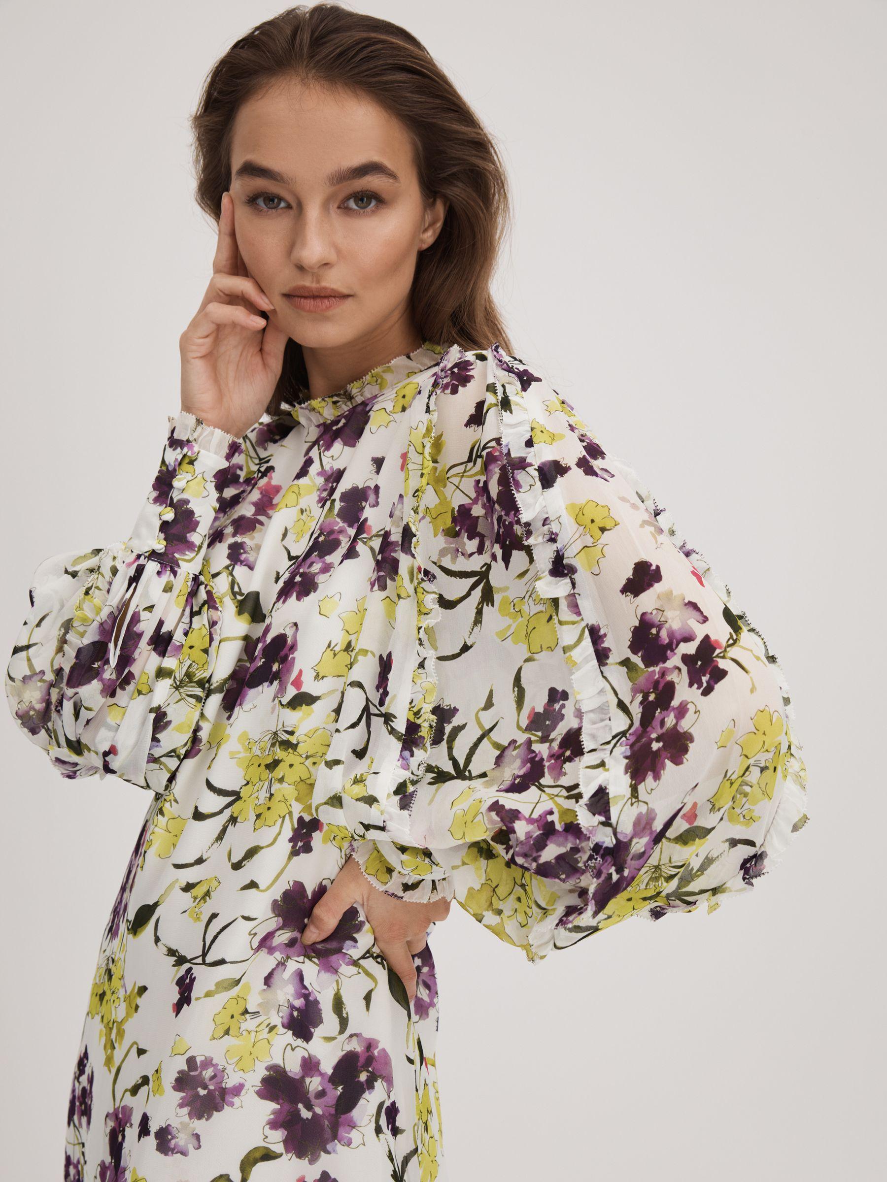 Florere Printed Blouson Sleeve Mini Dress in Ivory/Multi Product Image