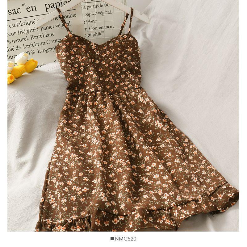Spaghetti Strap Floral Print Ruffled Hem Mini A-Line Dress Product Image