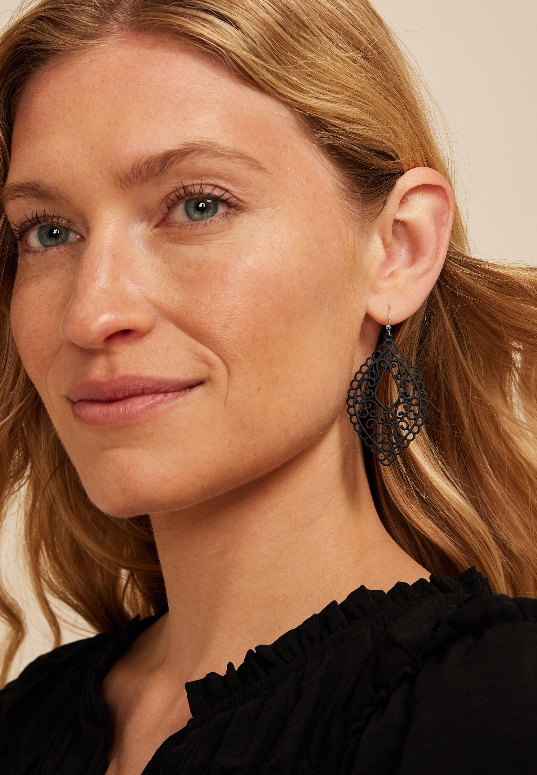 Matte Black Filigree Drop Earrings Product Image