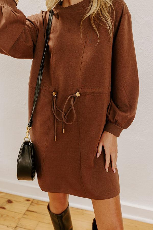 Latte Run Drawstring Mini Dress in Chocolate Product Image