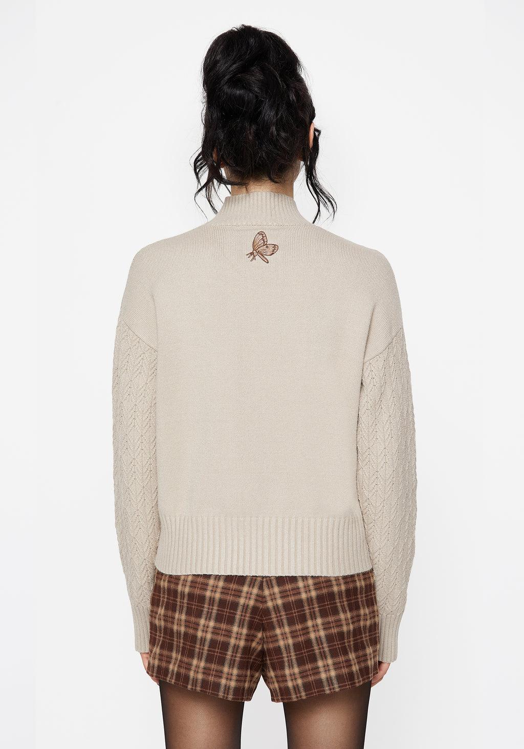 Enya Acorn Embroidered Cable Knit Sweater Product Image
