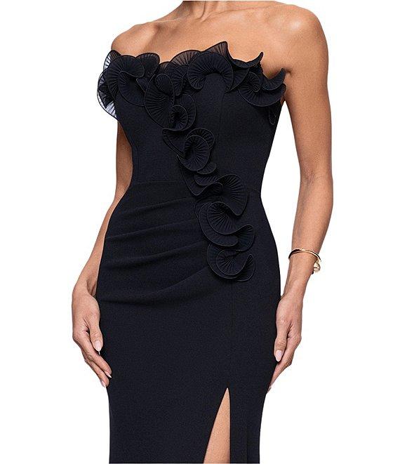 Xscape Strapless Flower Ruffle Sleeveless Gown Product Image