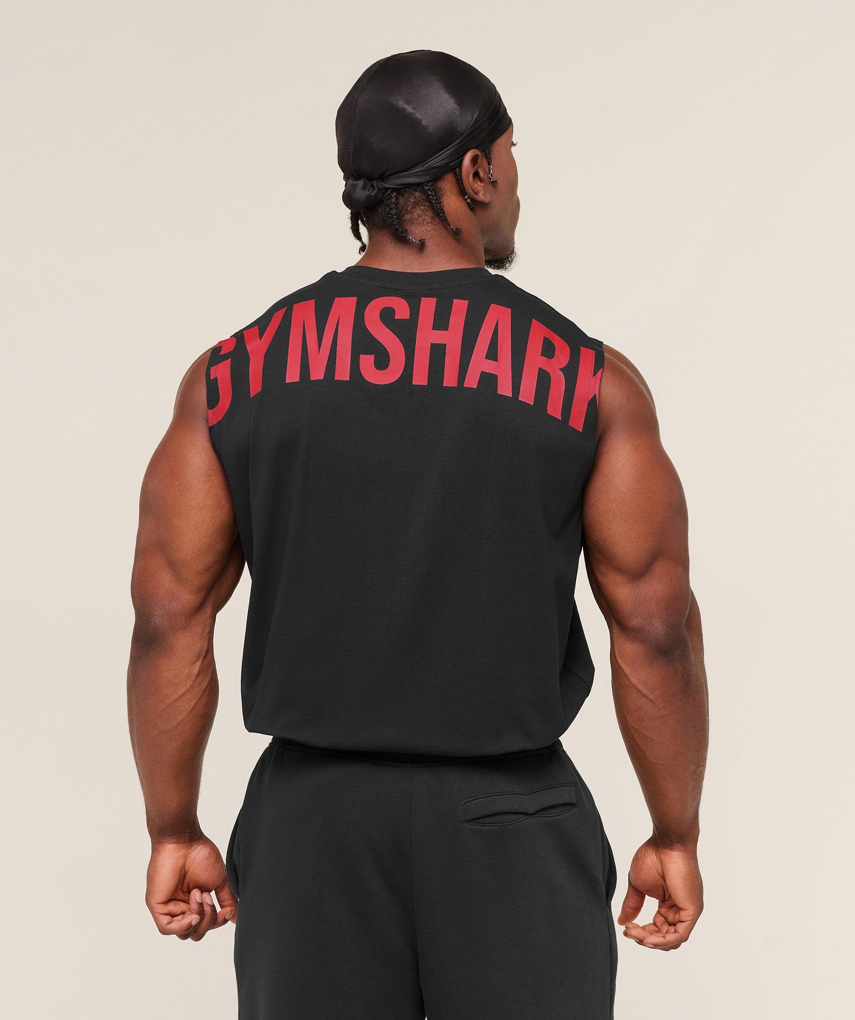 Gymshark Power Cut Off Tank - Black/Conditioning Red Male Product Image