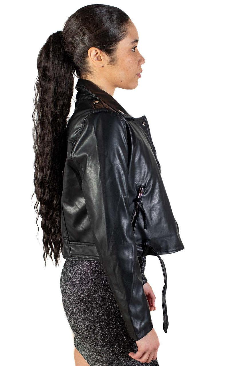 Pleather Cropped Motorcycle Jacket Product Image