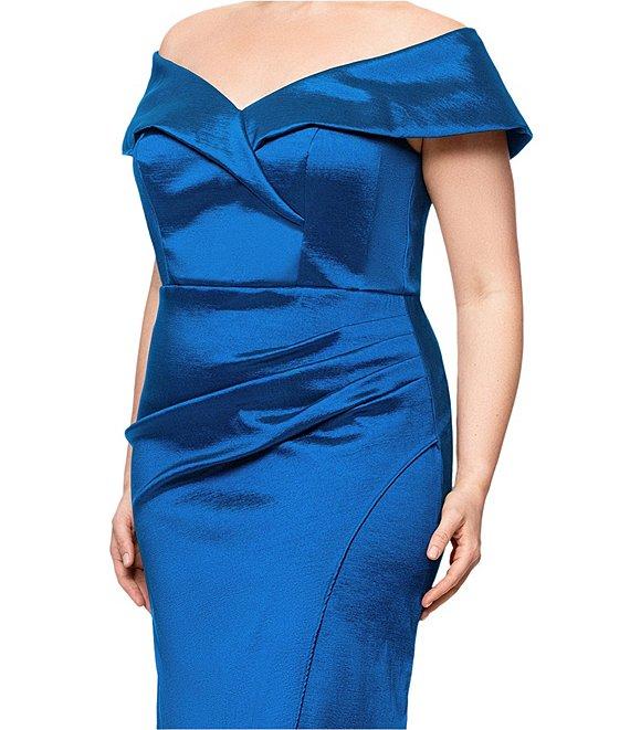 Xscape Plus Size Off-The-Shoulder Sweetheart Neck Taffeta Mermaid Gown Product Image