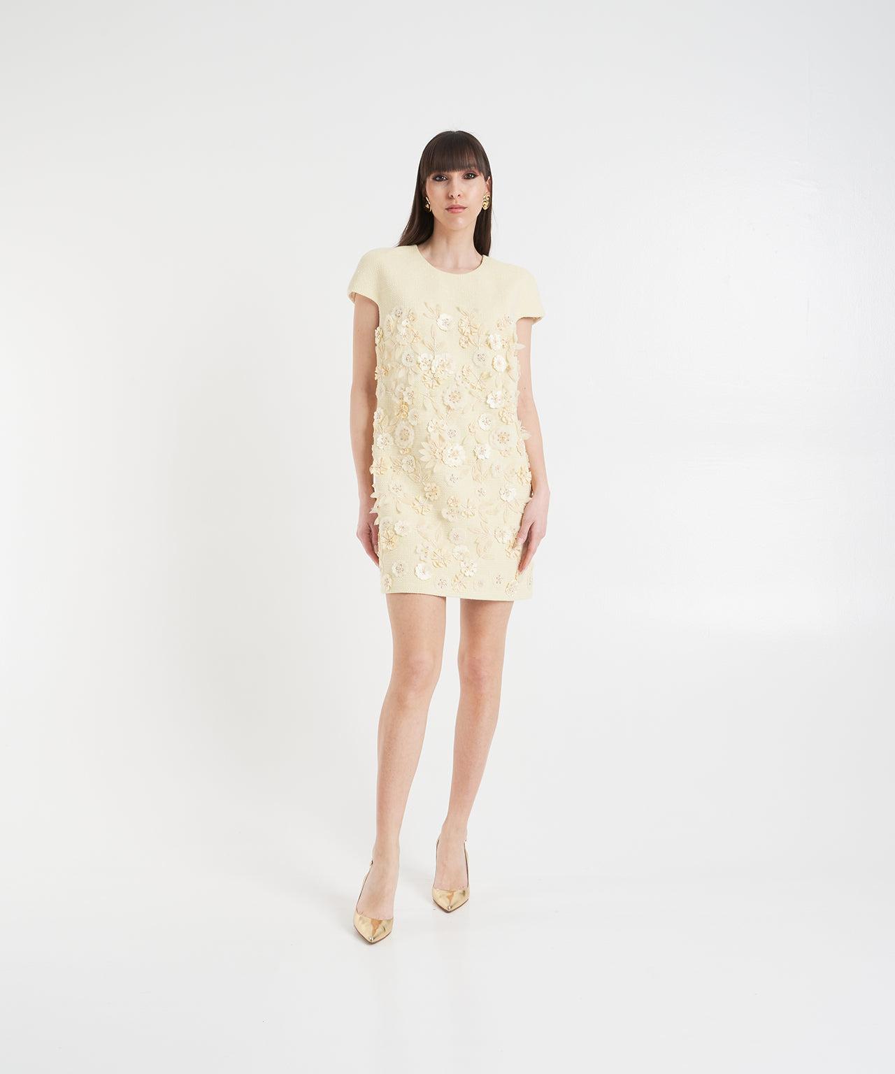 Tweed dress with floral embroidery Product Image