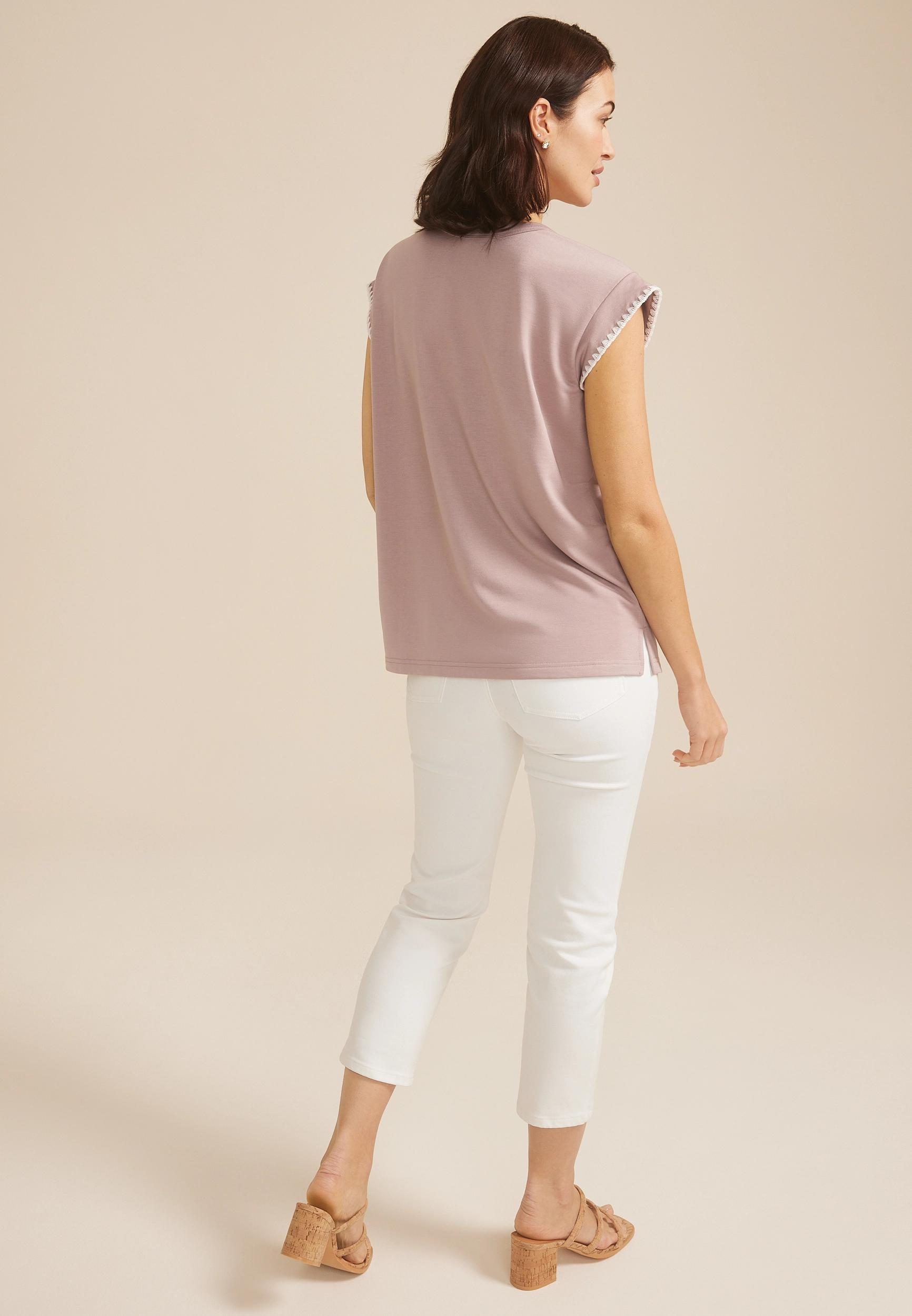 Maurices Womens Medium Size 24/7 Clara Whipstitch Embroidered Tee Product Image