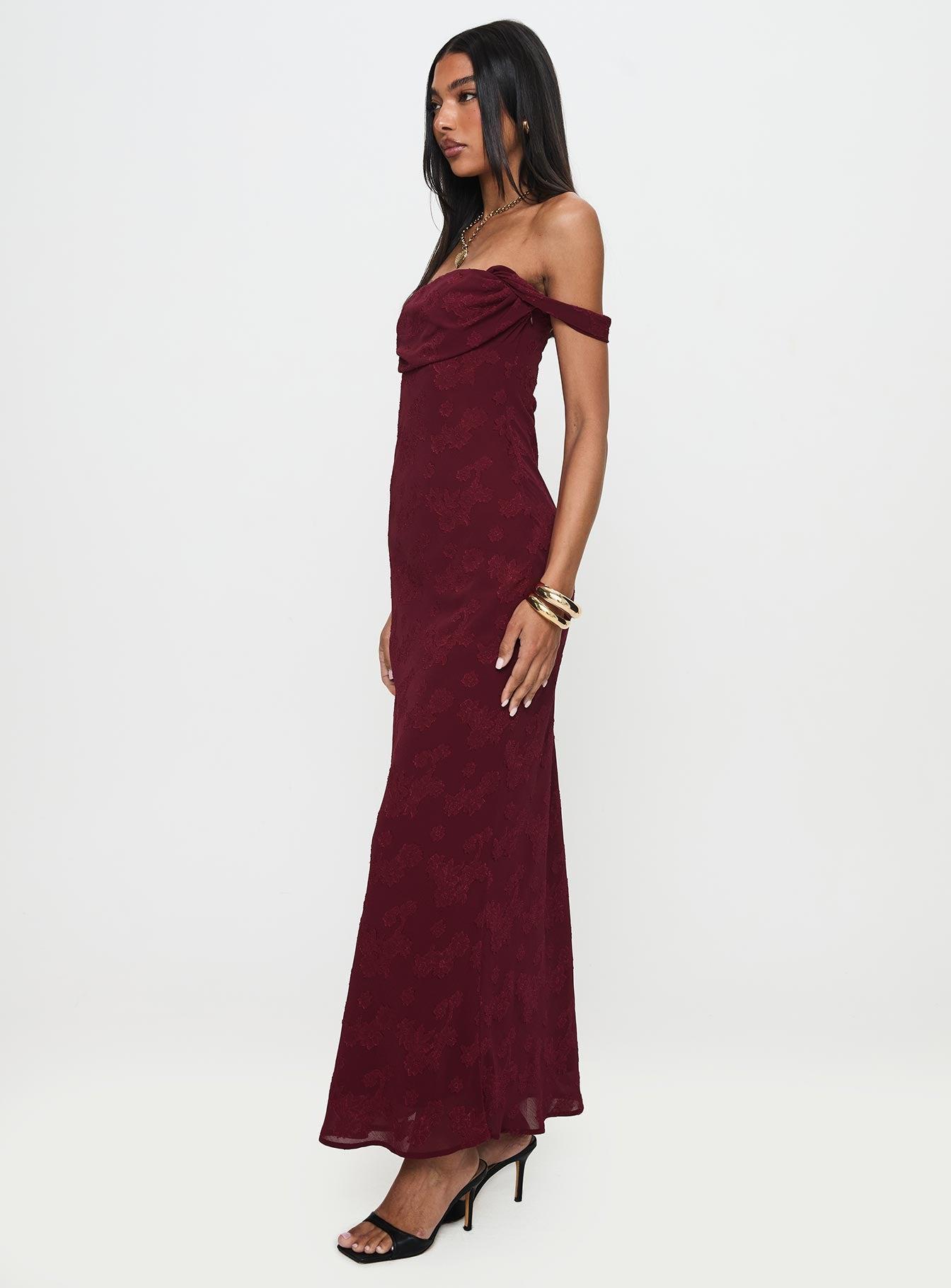 Azura Off The Shoulder Maxi Dress Burgundy Product Image
