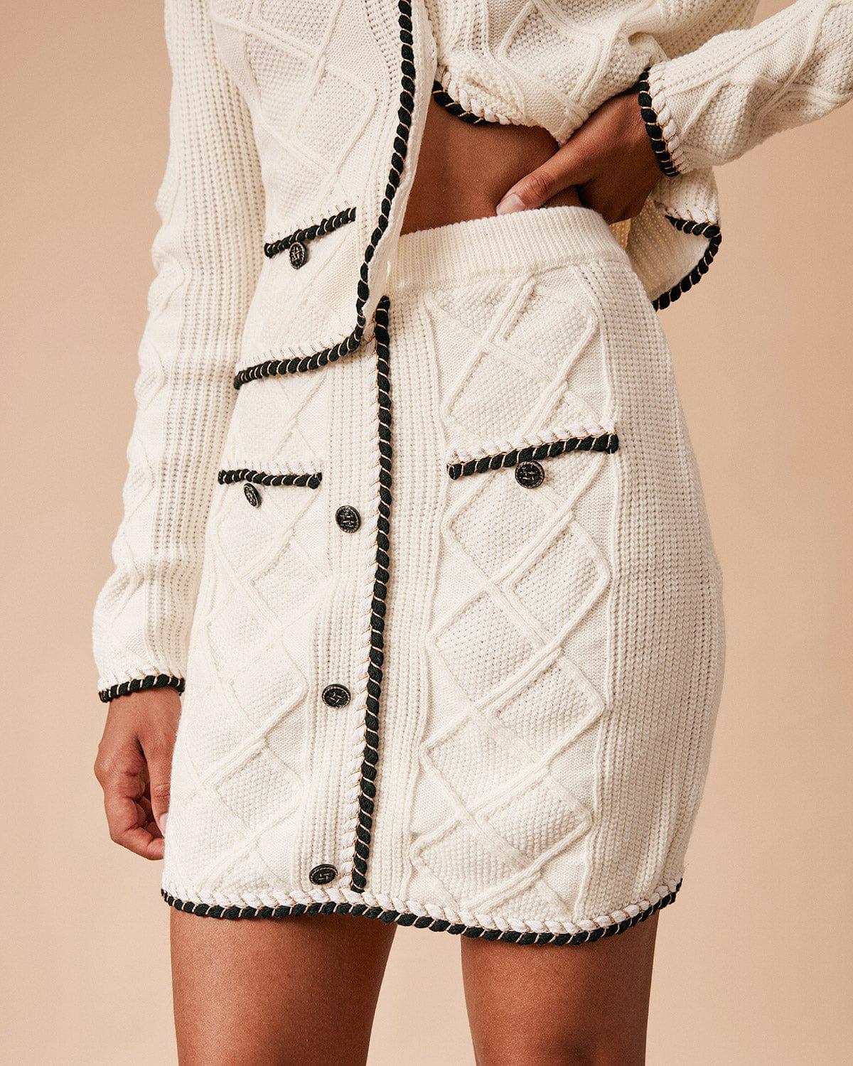 The High Waisted Contrast Trim Argyle Knit Skirt Product Image