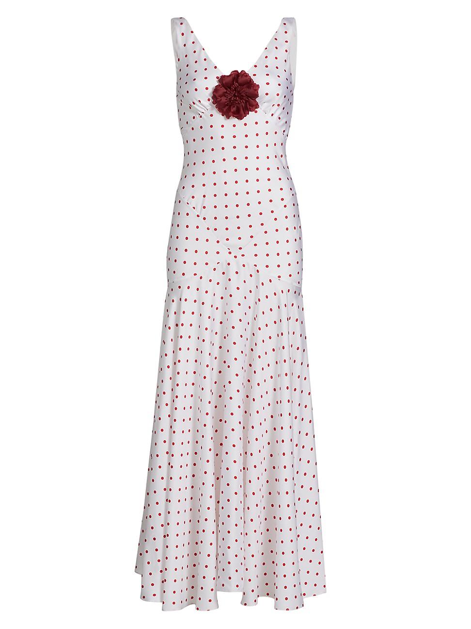Womens Polka Dot Silk Bias-Cut Sleeveless Maxi Dress Product Image