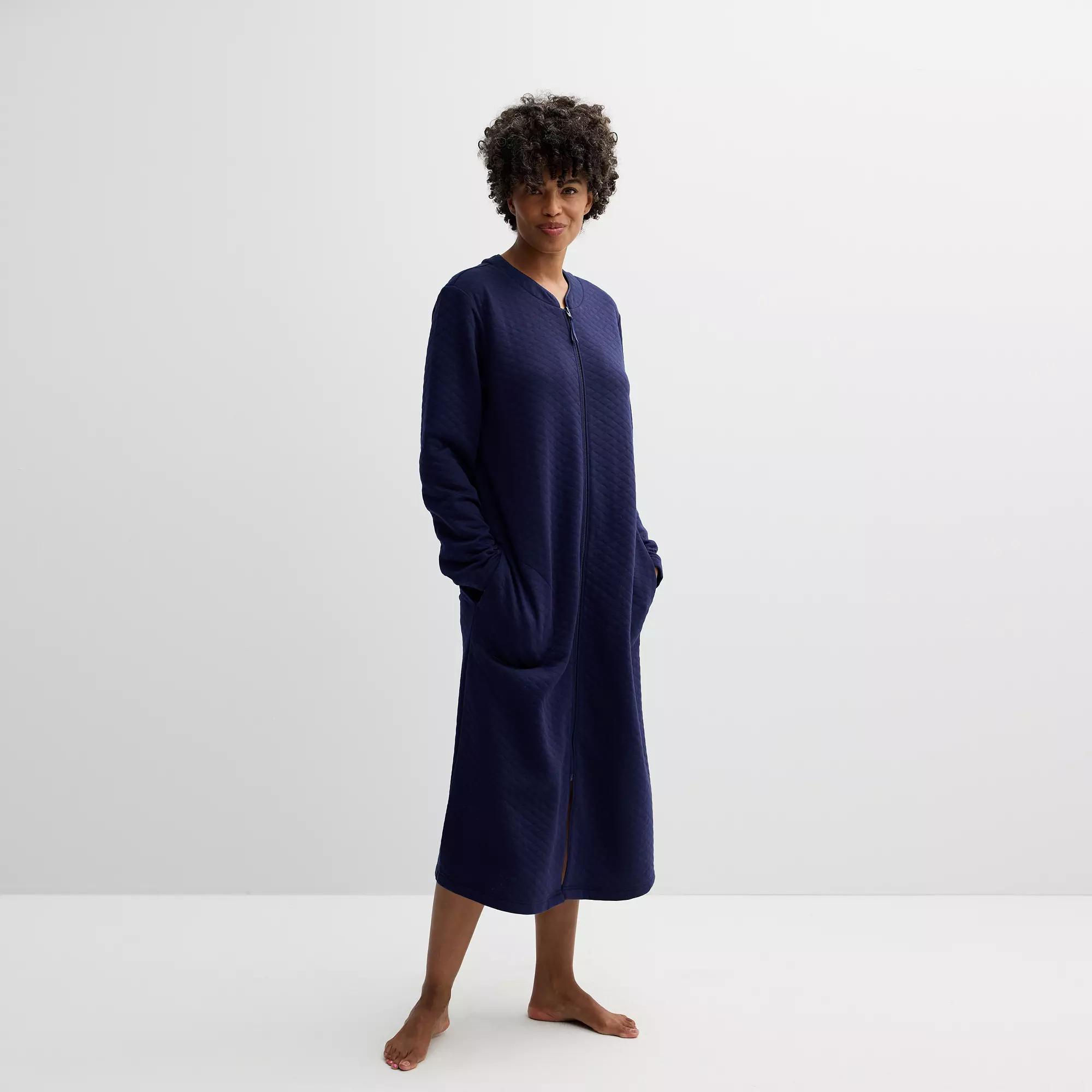 Women's Croft & Barrow® Quilted Zip Long Robe, Size: Small, Blue Rae Product Image