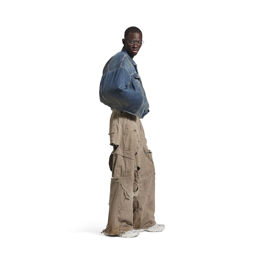 Men's Distressed Large Cargo Pants in Dark Beige Product Image