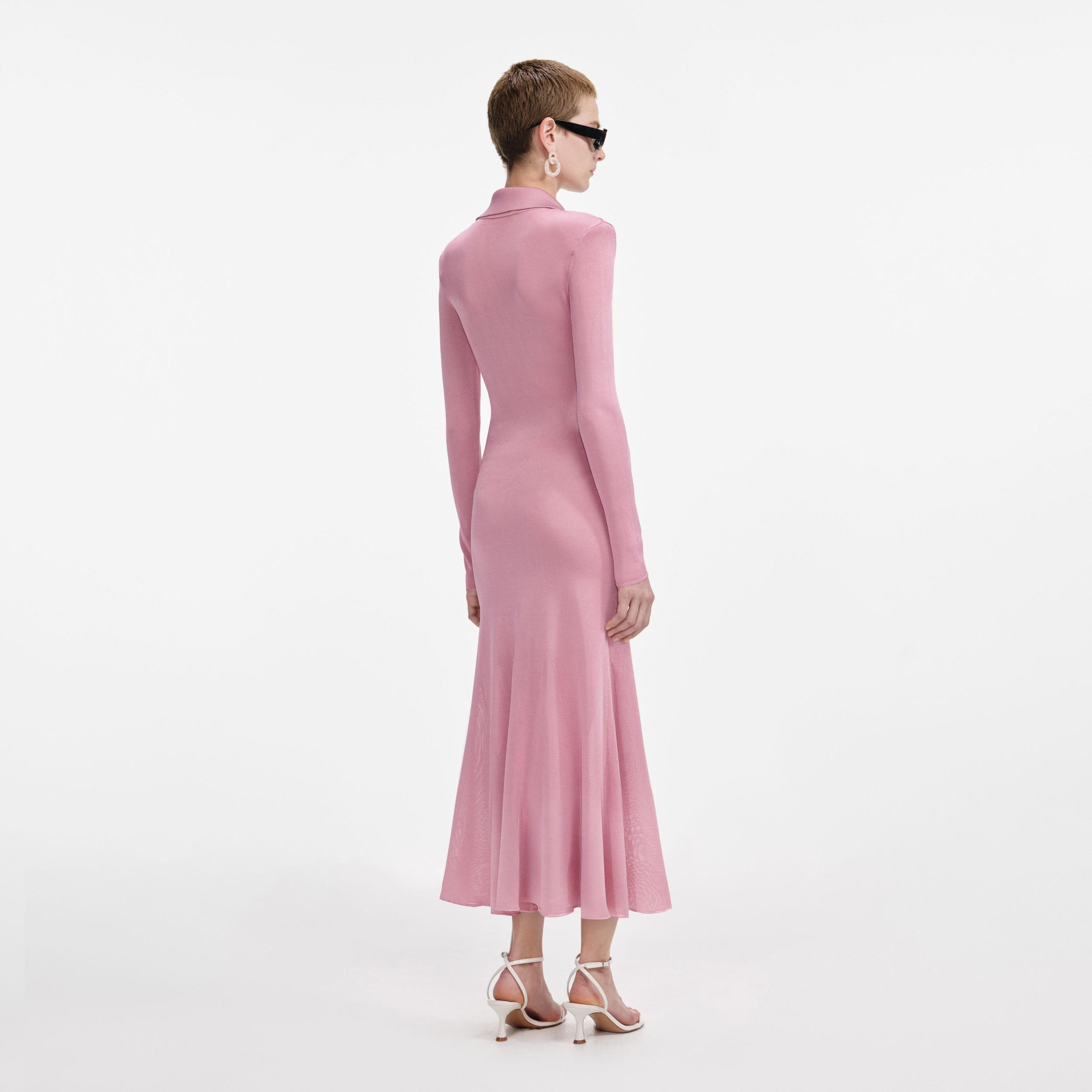 Pink Viscose Knit Midi Dress Product Image