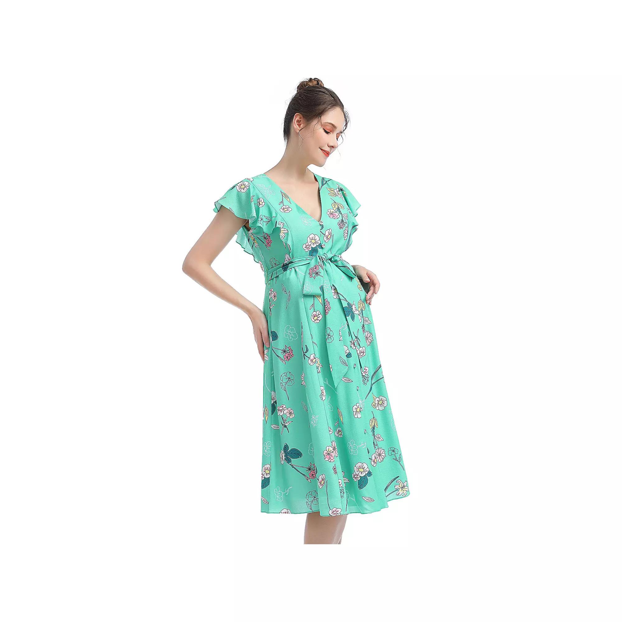 Pokkori Maternity Nursing Belted Midi Dress, Women's,  Product Image