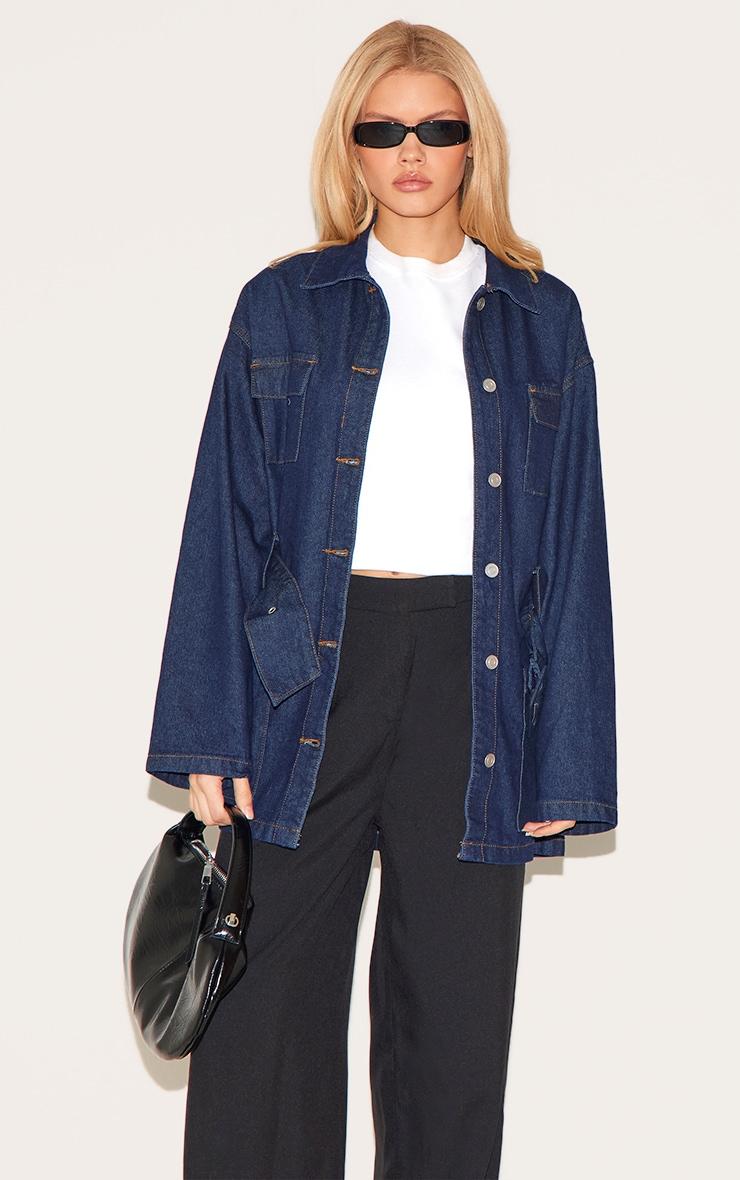  Indigo Oversized Belted Denim Jacket Product Image