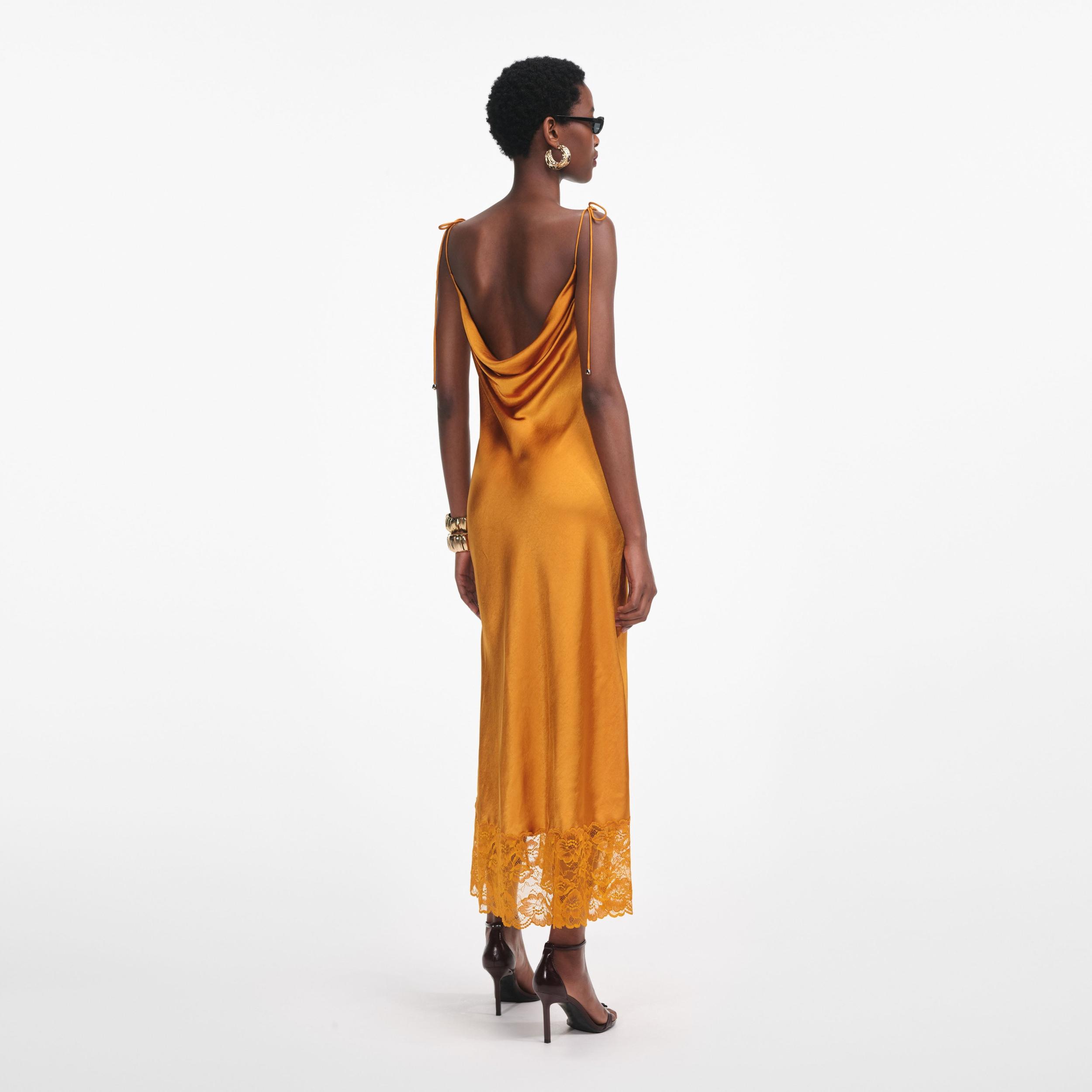 Burnt Orange Satin Midi Dress Product Image