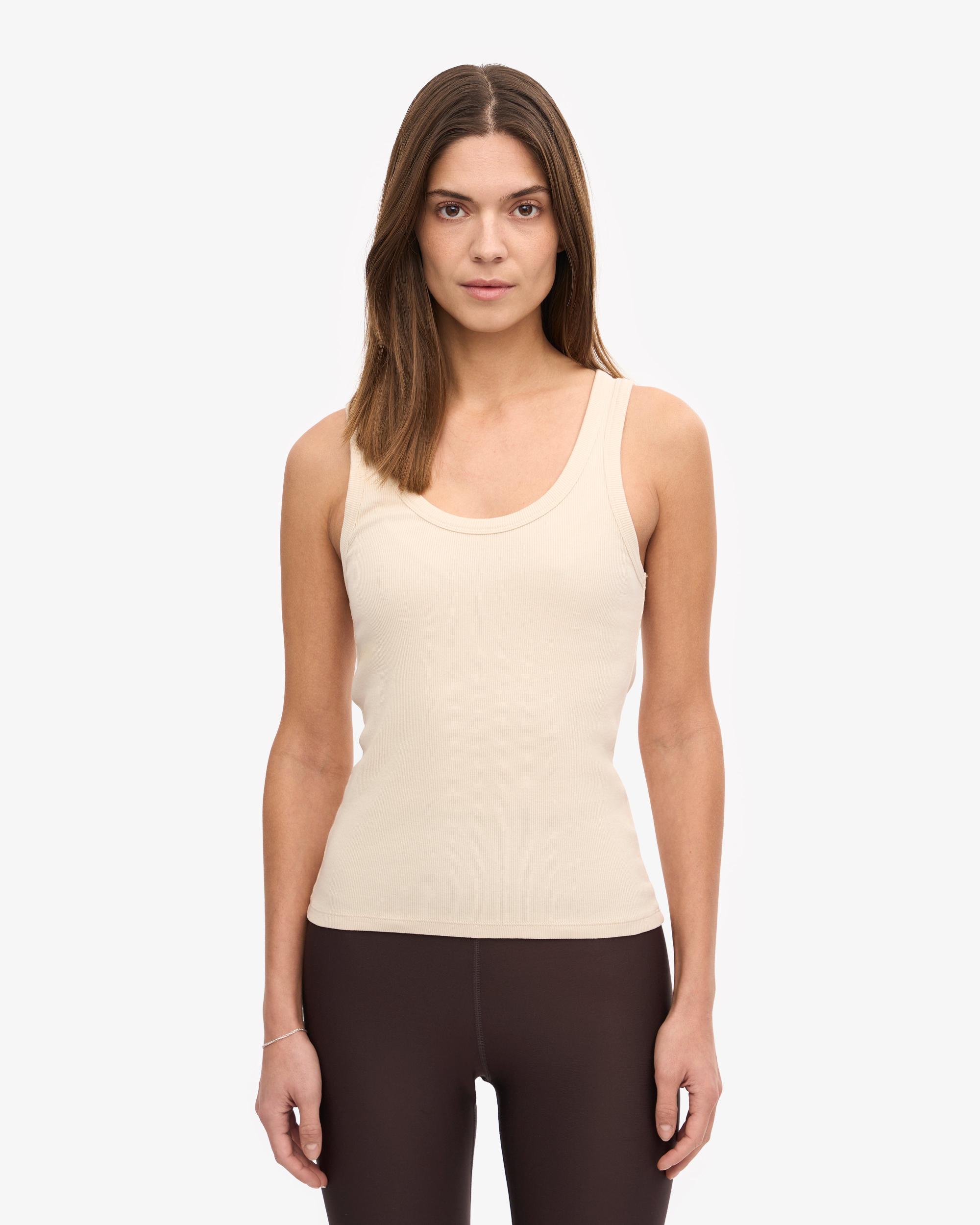 Women Organic Rib Tank Top - Ivory White Product Image