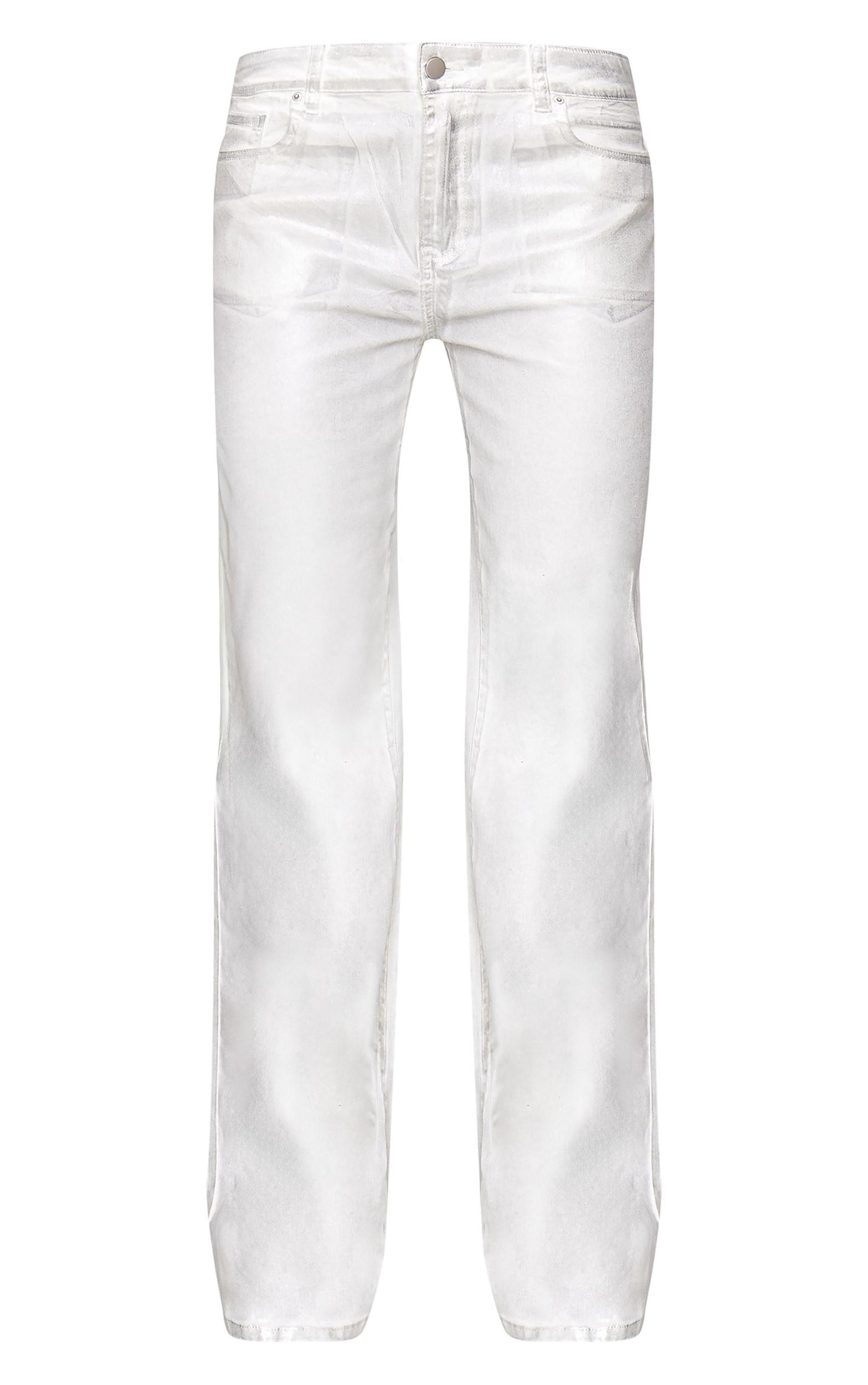 White Metallic Effect Low Rise Wide Leg Jeans Product Image